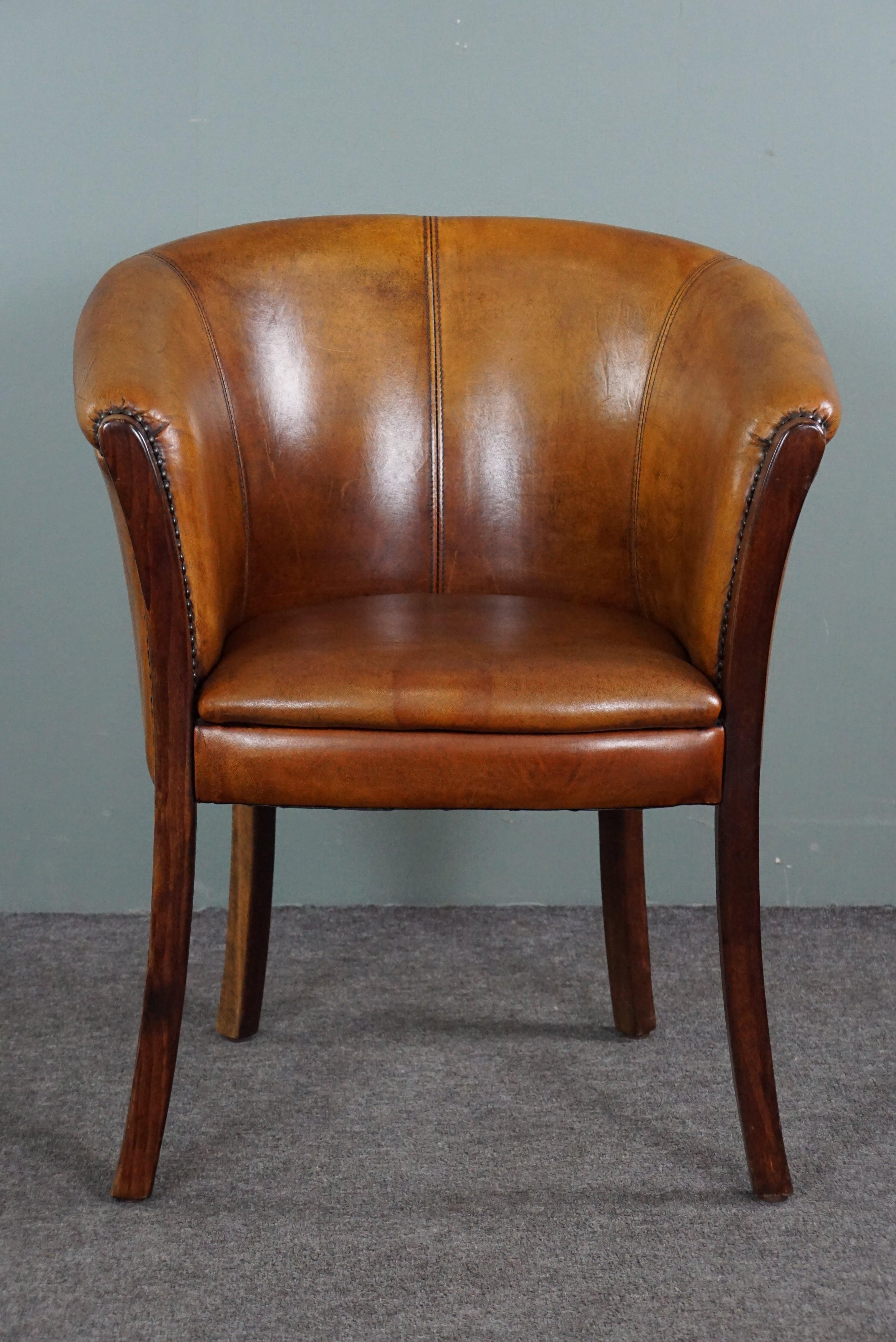 Dutch Very expressive side chair/tubchair made of sheep leather For Sale