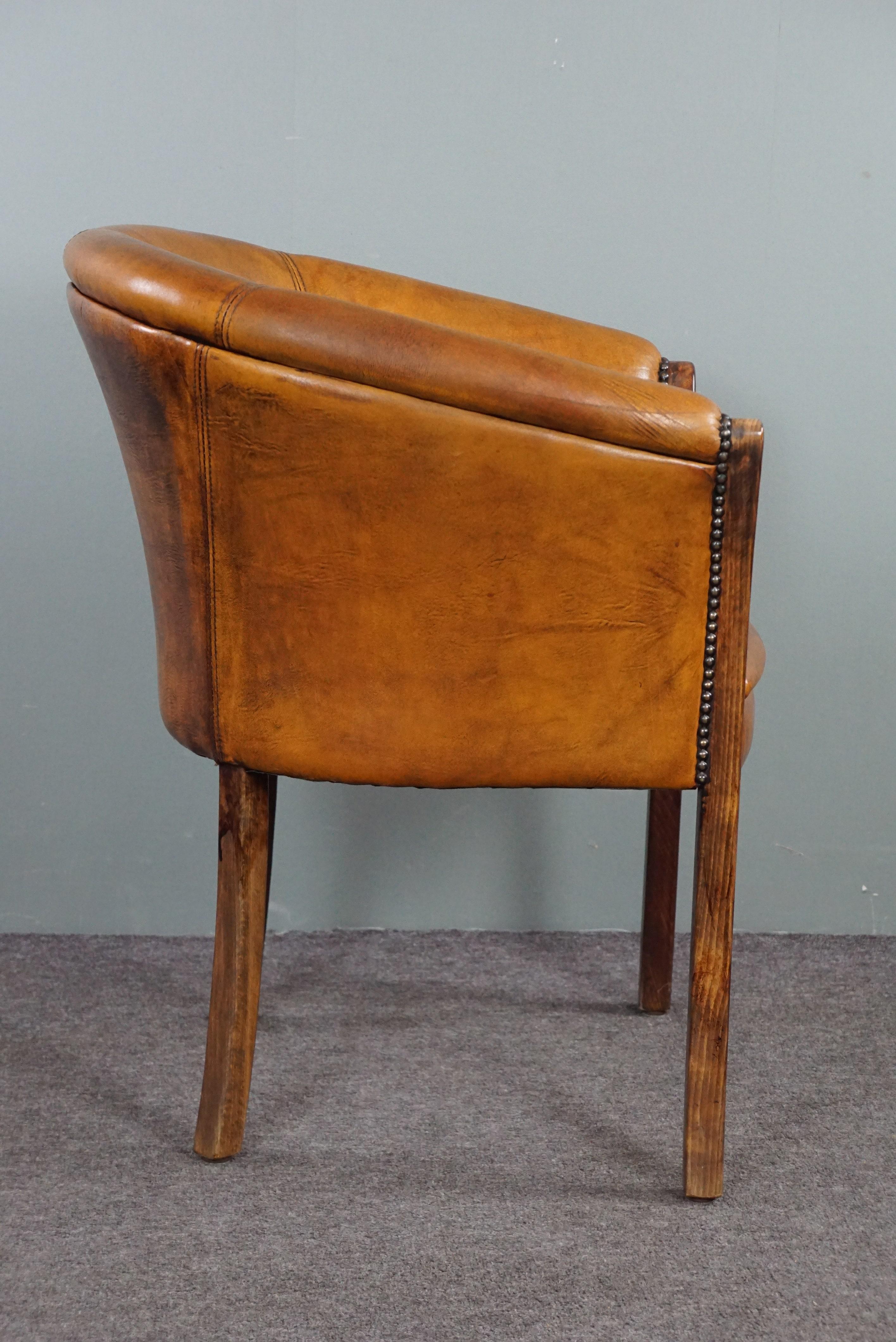 Hand-Crafted Very expressive side chair/tubchair made of sheep leather For Sale