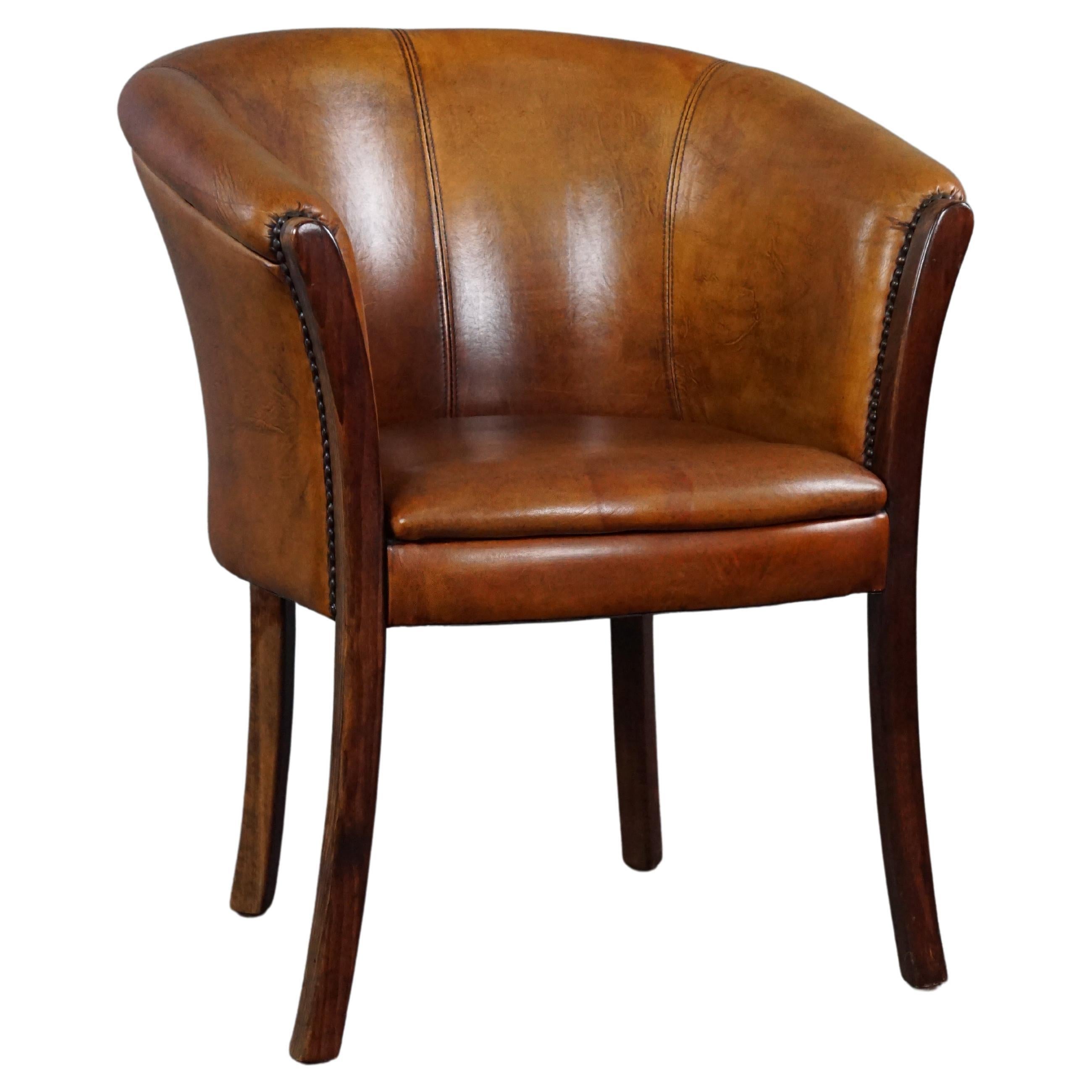 Very expressive side chair/tubchair made of sheep leather For Sale