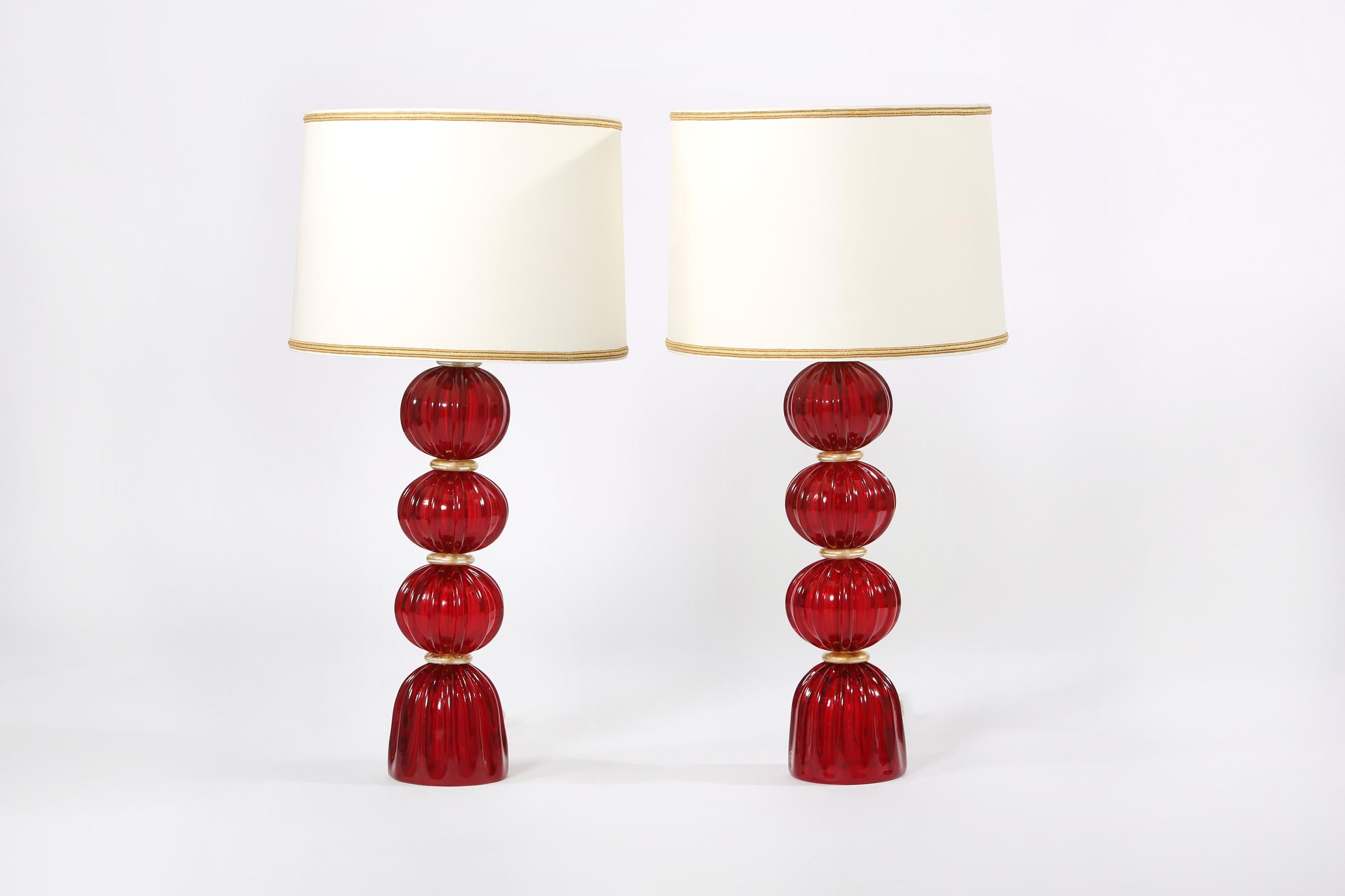 Very Exquisite Pair of Murano Glass Table Lamps In Good Condition In Tarry Town, NY
