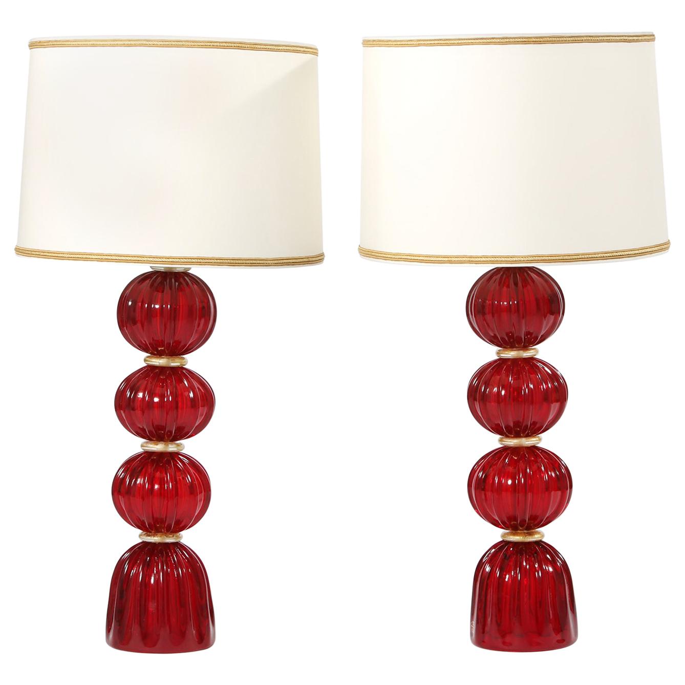 Very Exquisite Pair of Murano Glass Table Lamps
