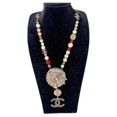 Very Fashionable Reversible  CC Necklace with pearl and stones 32 Inches Long