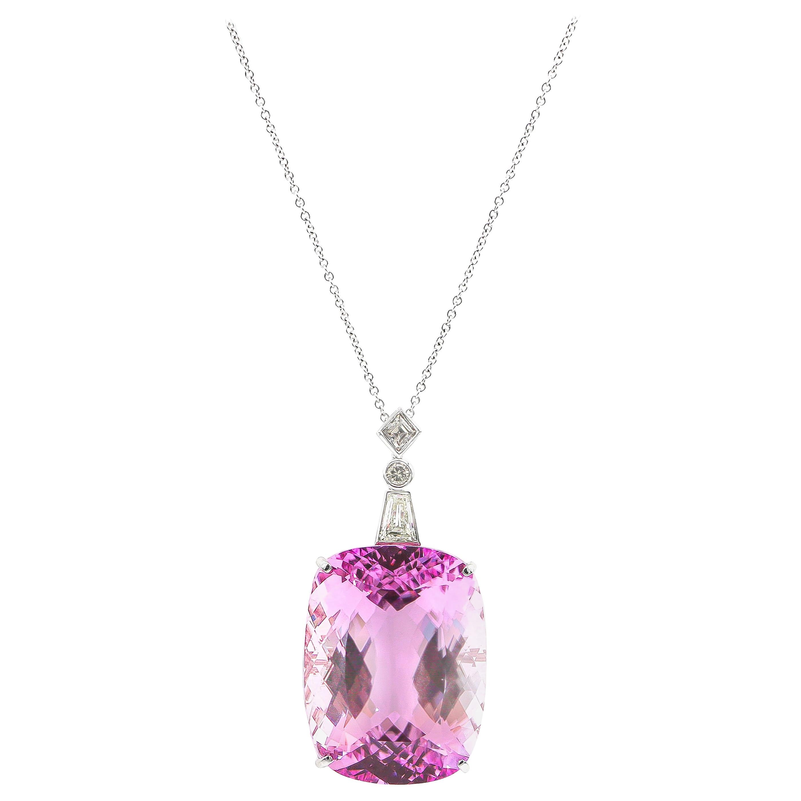 Very Fine 112 Carat Kunzite Pendant with Diamonds 0.78 Carat 18 Karat Gold