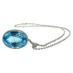 Very Fine 134 Carat Blue Topaz Pendant with Diamonds 14 Karat Gold