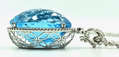 Very Fine 134 Carat Blue Topaz Pendant with Diamonds 14 Karat Gold