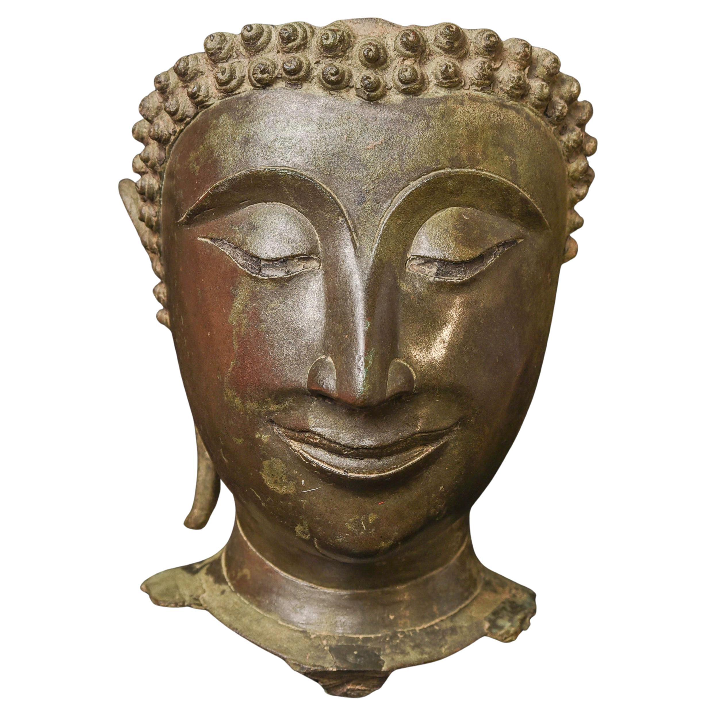 Testa di Buddha Sukhothai classica del XIV secolo, molto fine - Sorriso speciale 9730