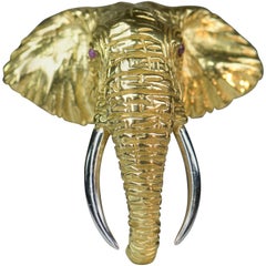 Vintage Very Fine 18 Karat Gold Ruby Elephant Head Brooch