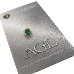 VERY FINE 18k Gold 14.3ctw AGL Colombian Emerald & Diamond Halo Cocktail Ring