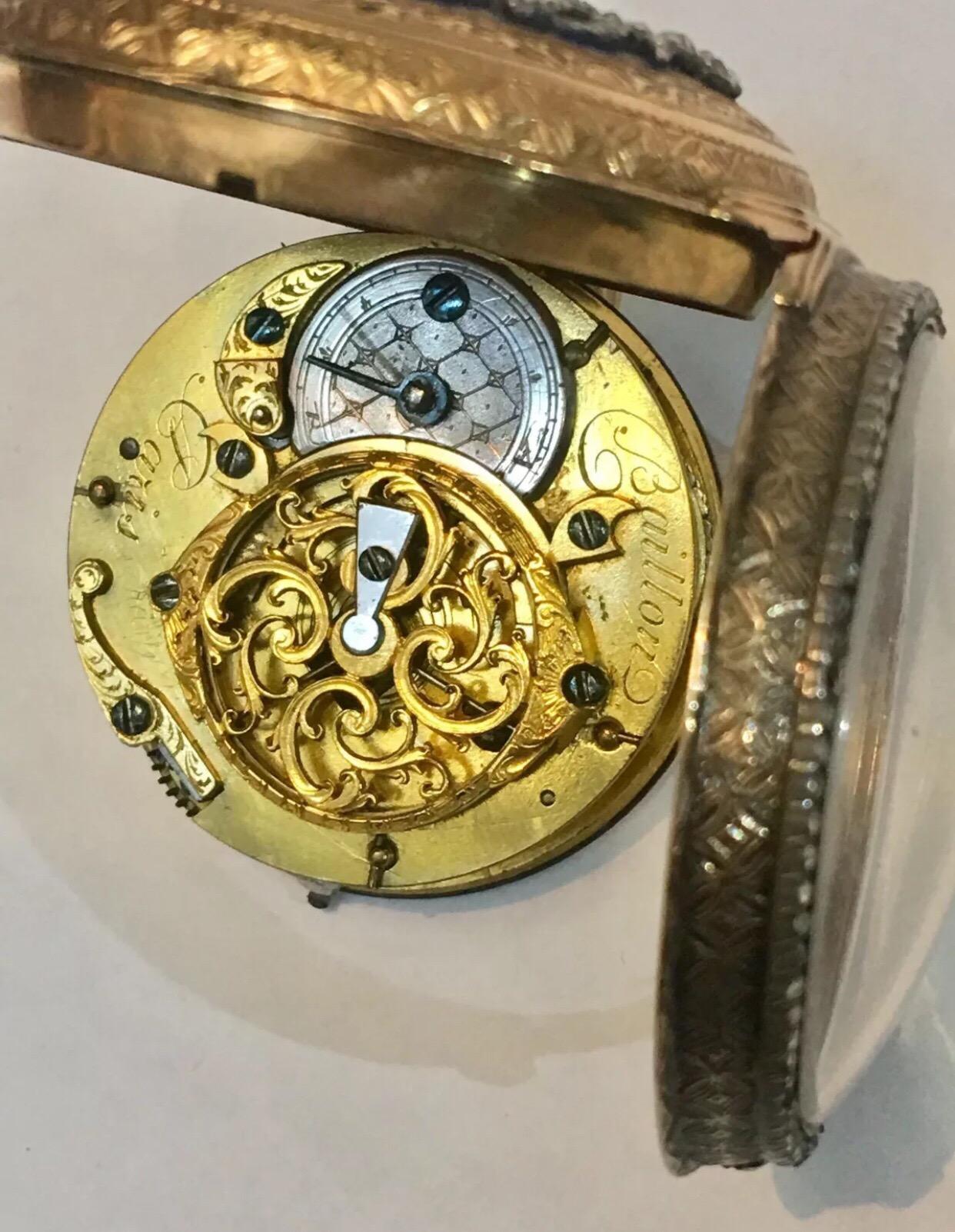 Bead Very Fine 18 Karat Gold Diamond, Enamel Verge Pocket Watch