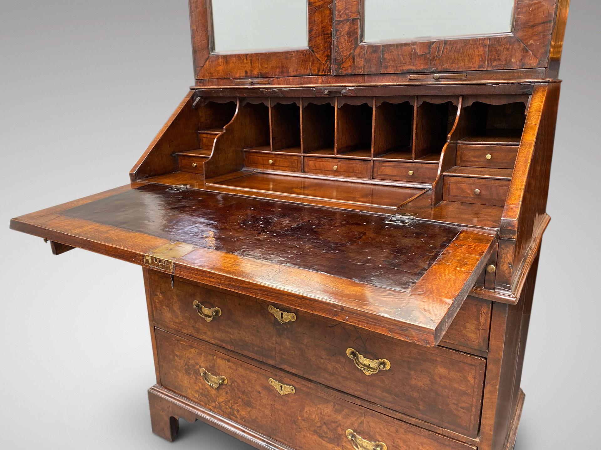 Very Fine 18th Century George I Period Burr Walnut Bureau Bookcase For Sale 1