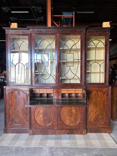Very fine 18th century Georgian mahogany breakfront bookcase with secretary desk