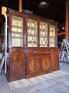 Very fine 18th century Georgian mahogany breakfront bookcase with secretary desk