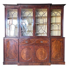 Very fine 18th century Georgian mahogany breakfront bookcase with secretary desk