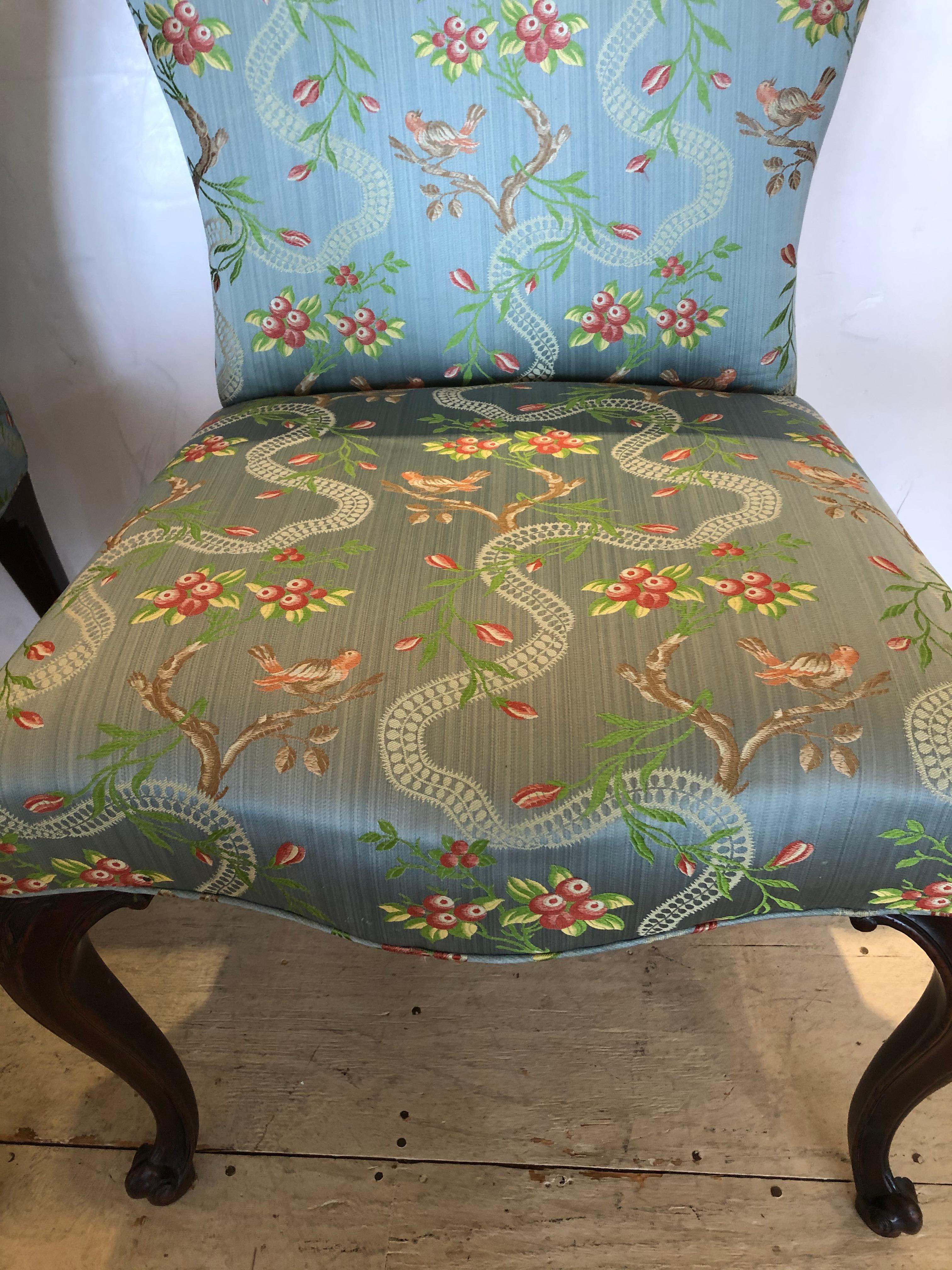 Very Fine 18th Century Georgian Side Chairs Dressed Up in Scalamandre Upholstery For Sale 5