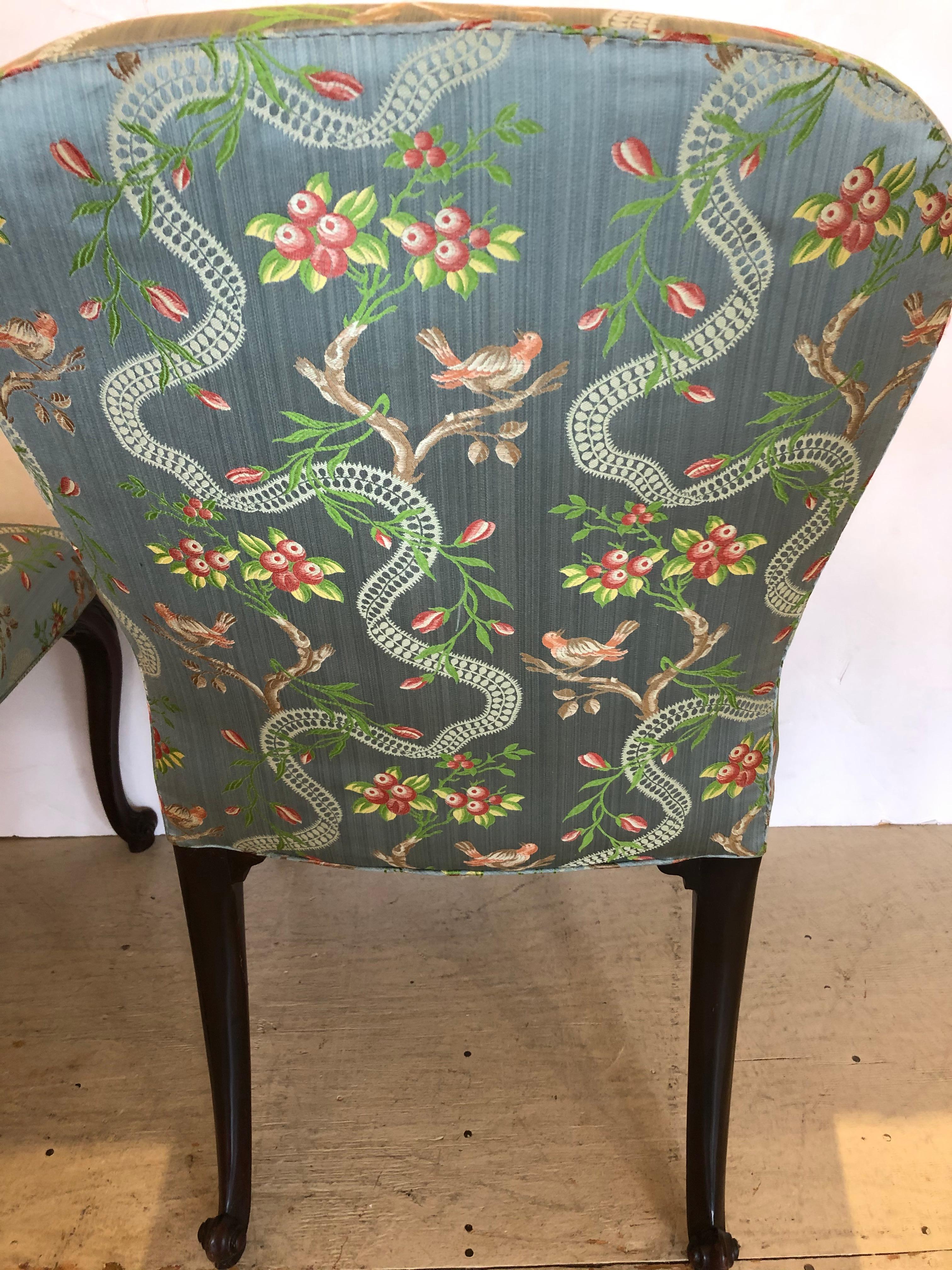 Very Fine 18th Century Georgian Side Chairs Dressed Up in Scalamandre Upholstery For Sale 6