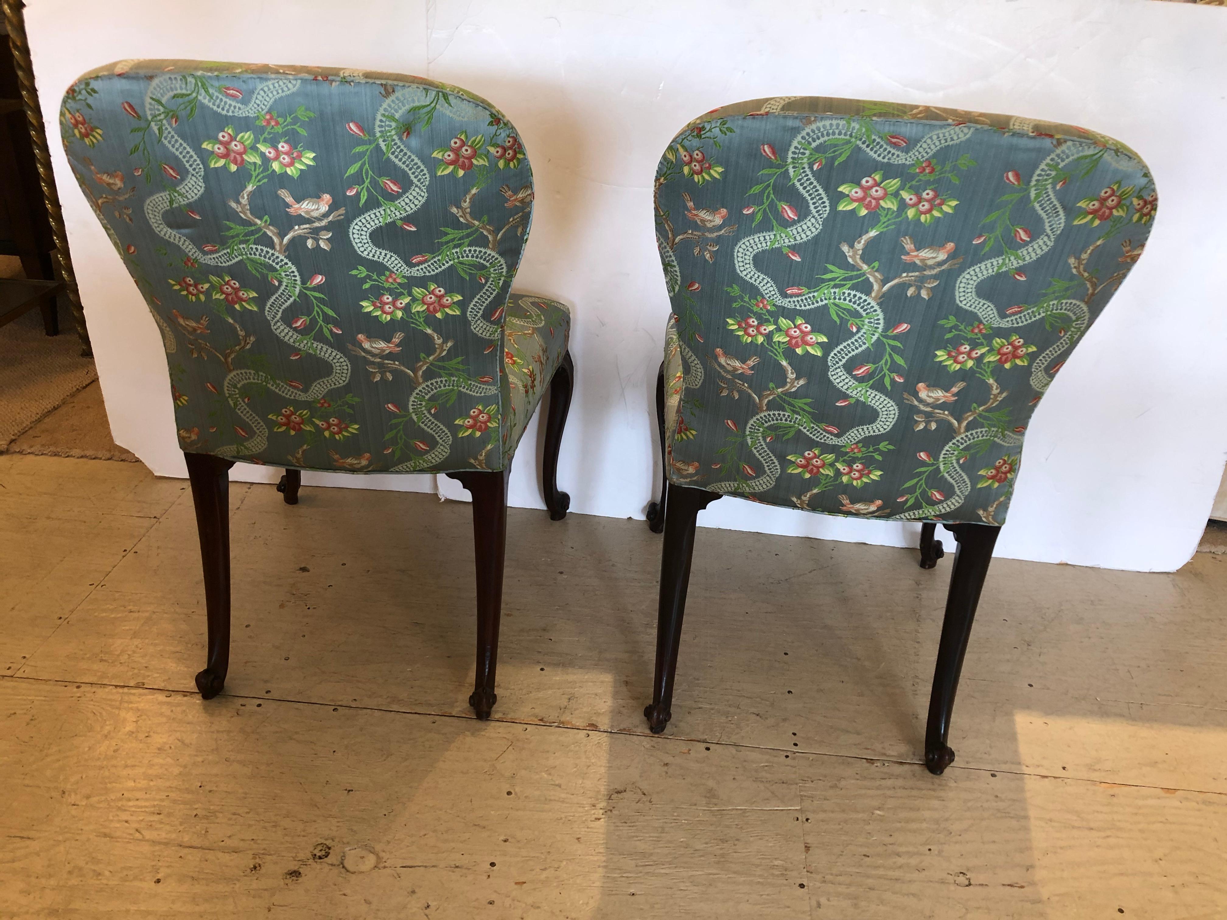 Very Fine 18th Century Georgian Side Chairs Dressed Up in Scalamandre Upholstery For Sale 7