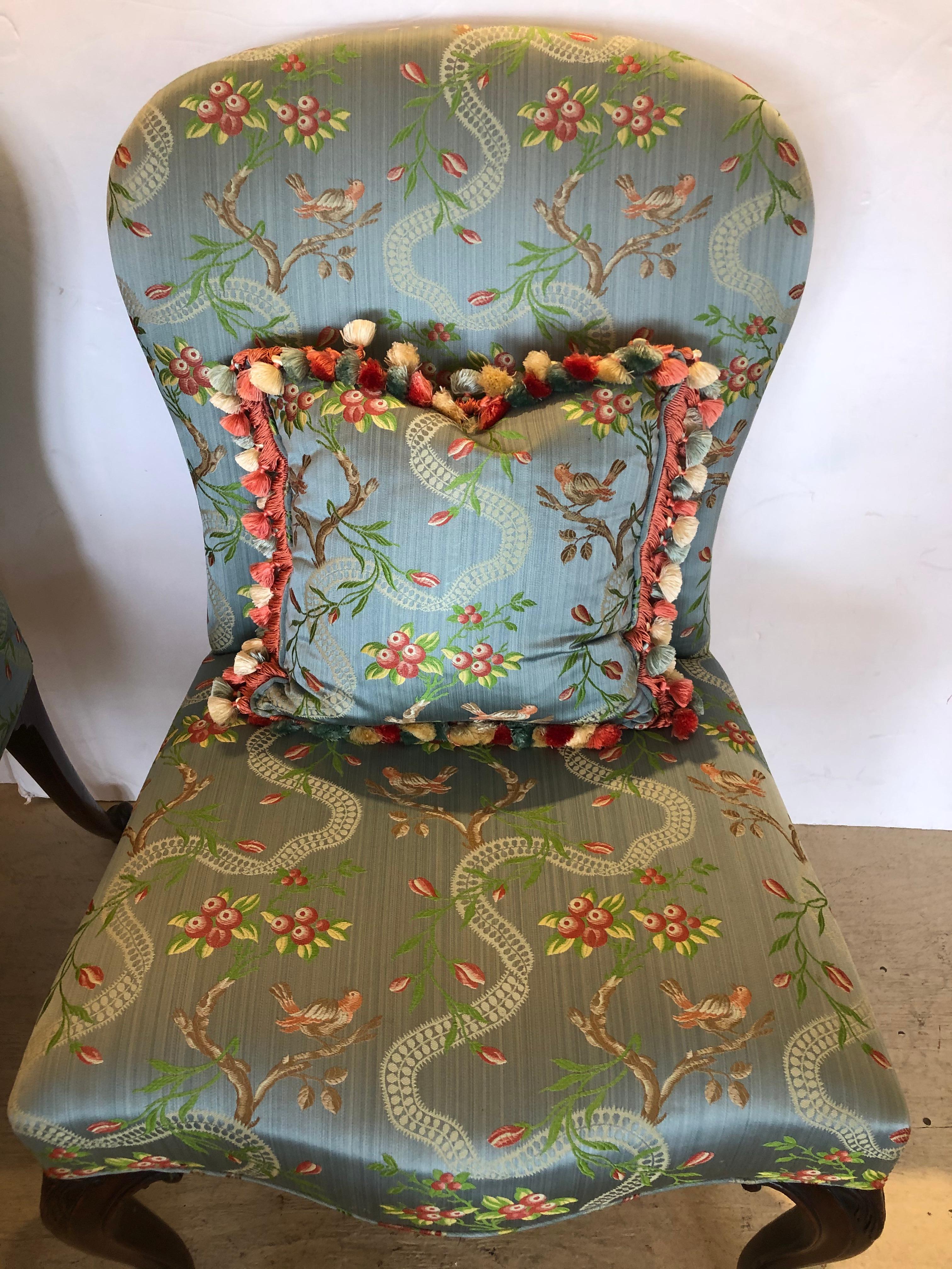 American Very Fine 18th Century Georgian Side Chairs Dressed Up in Scalamandre Upholstery For Sale
