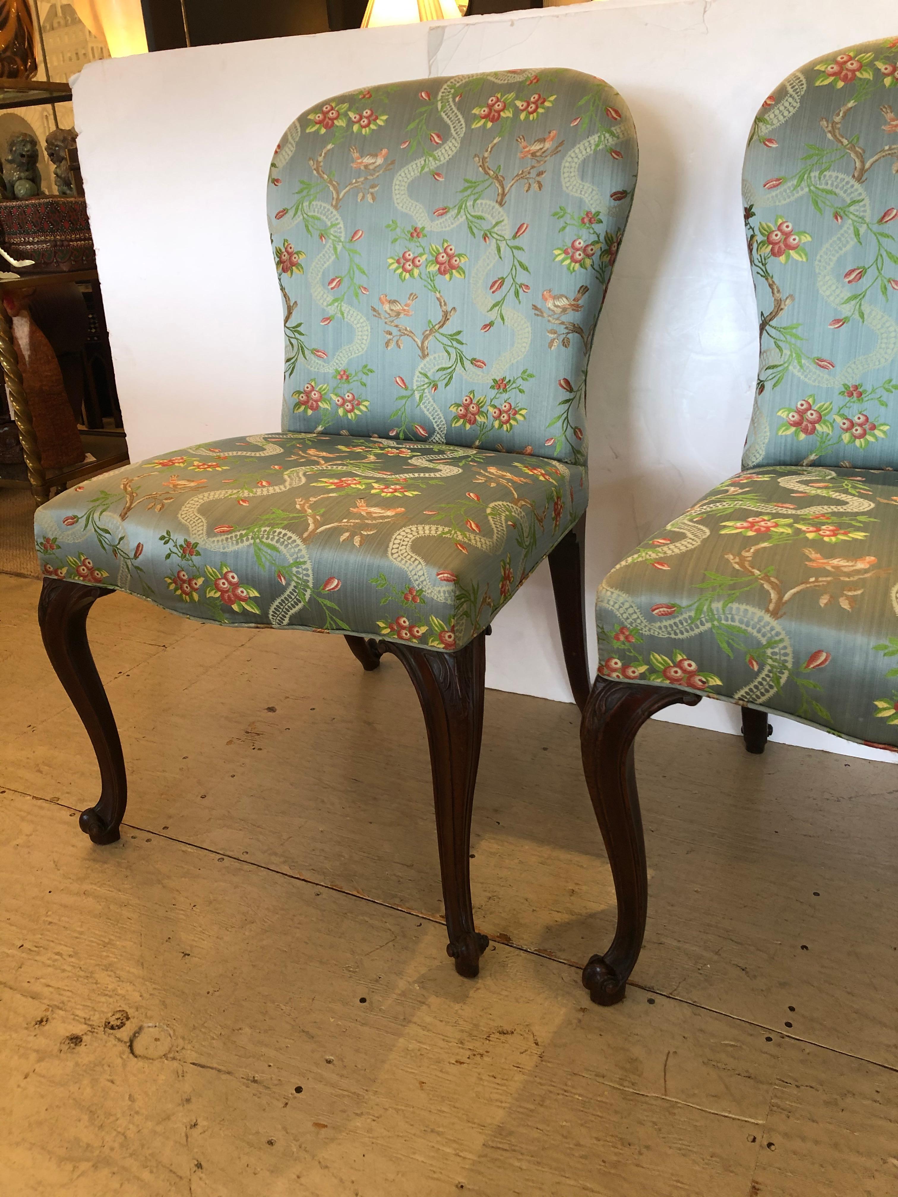 Very Fine 18th Century Georgian Side Chairs Dressed Up in Scalamandre Upholstery In Excellent Condition For Sale In Hopewell, NJ