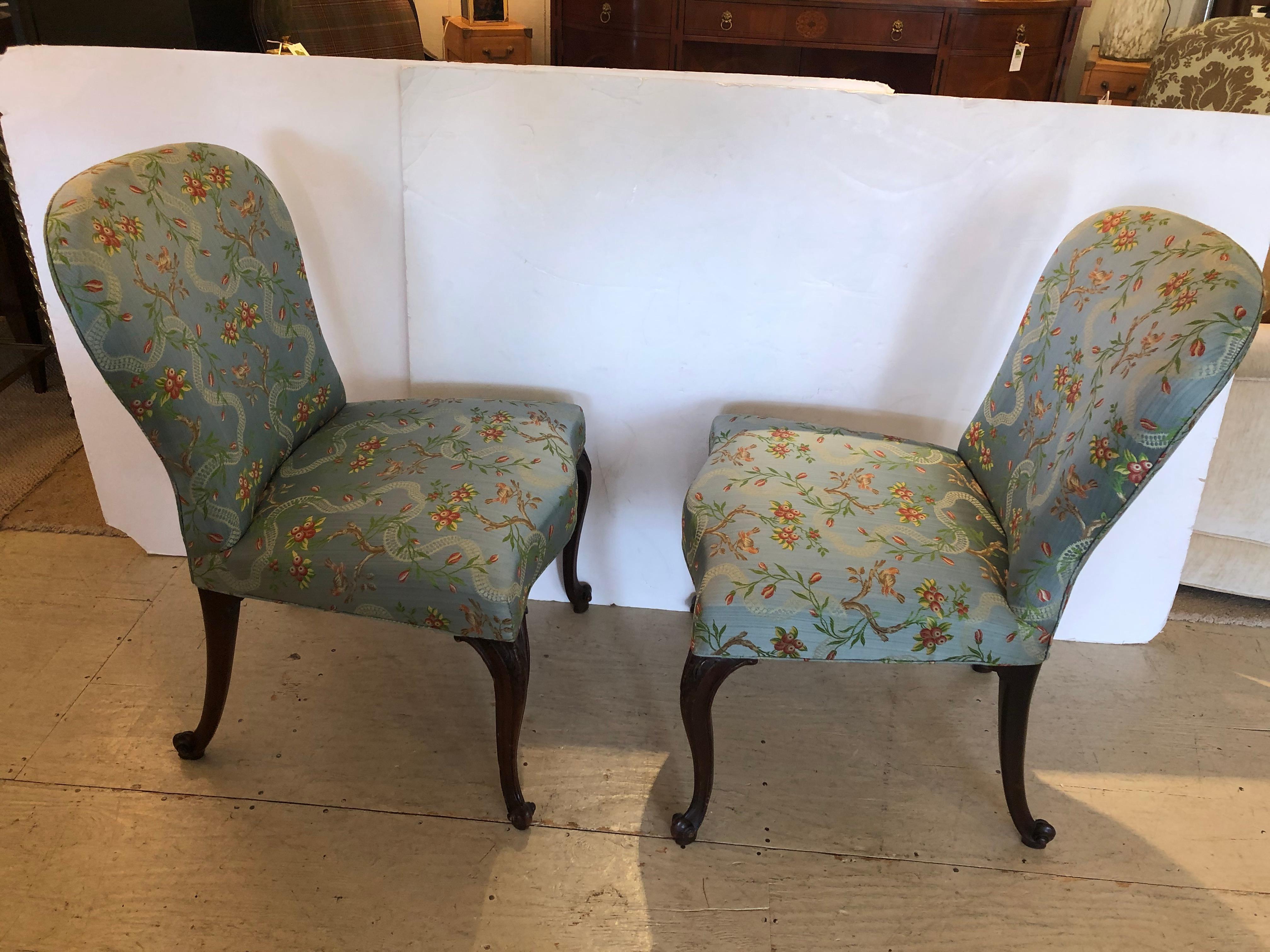 18th Century and Earlier Very Fine 18th Century Georgian Side Chairs Dressed Up in Scalamandre Upholstery For Sale