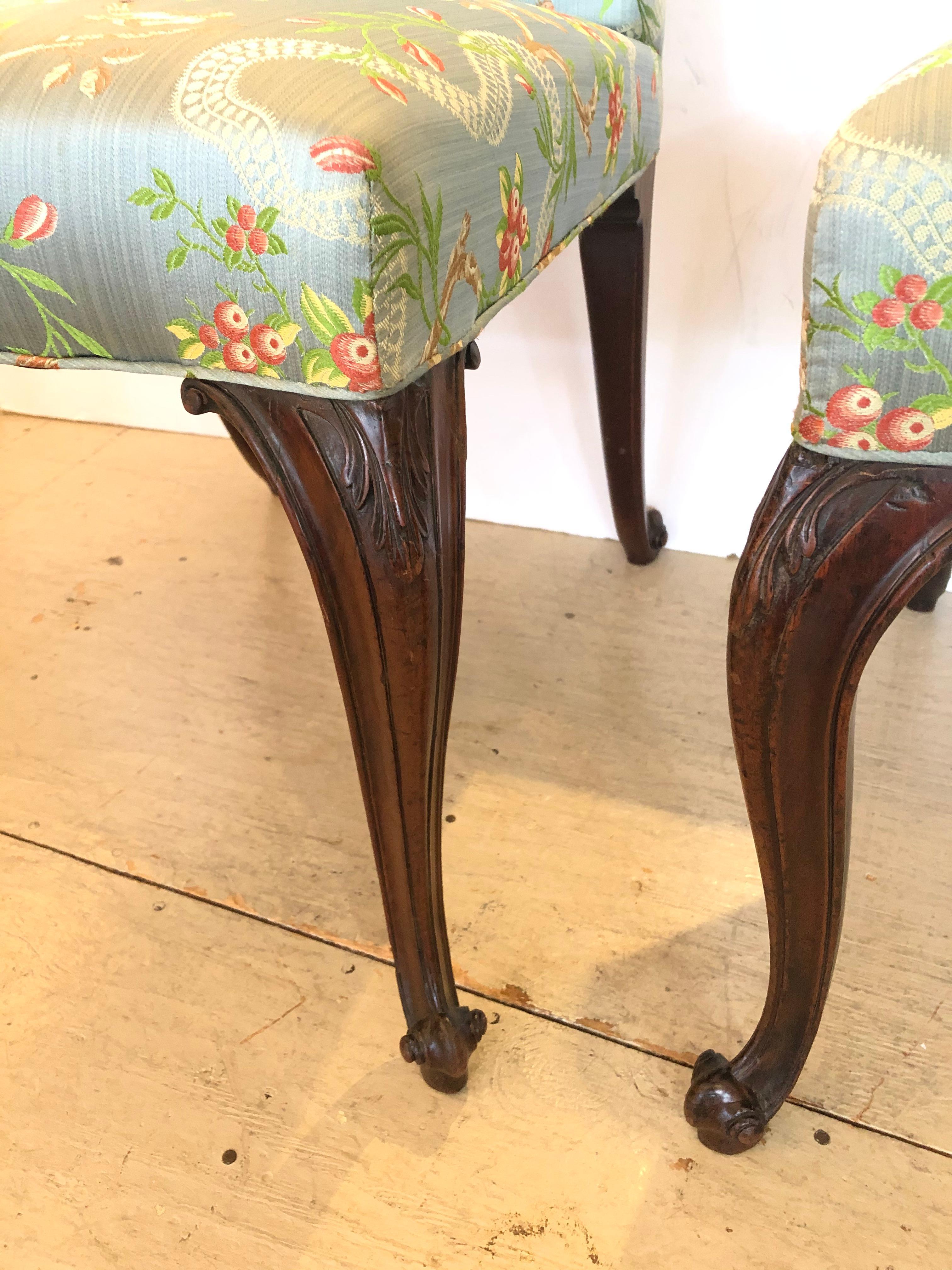 Very Fine 18th Century Georgian Side Chairs Dressed Up in Scalamandre Upholstery For Sale 1