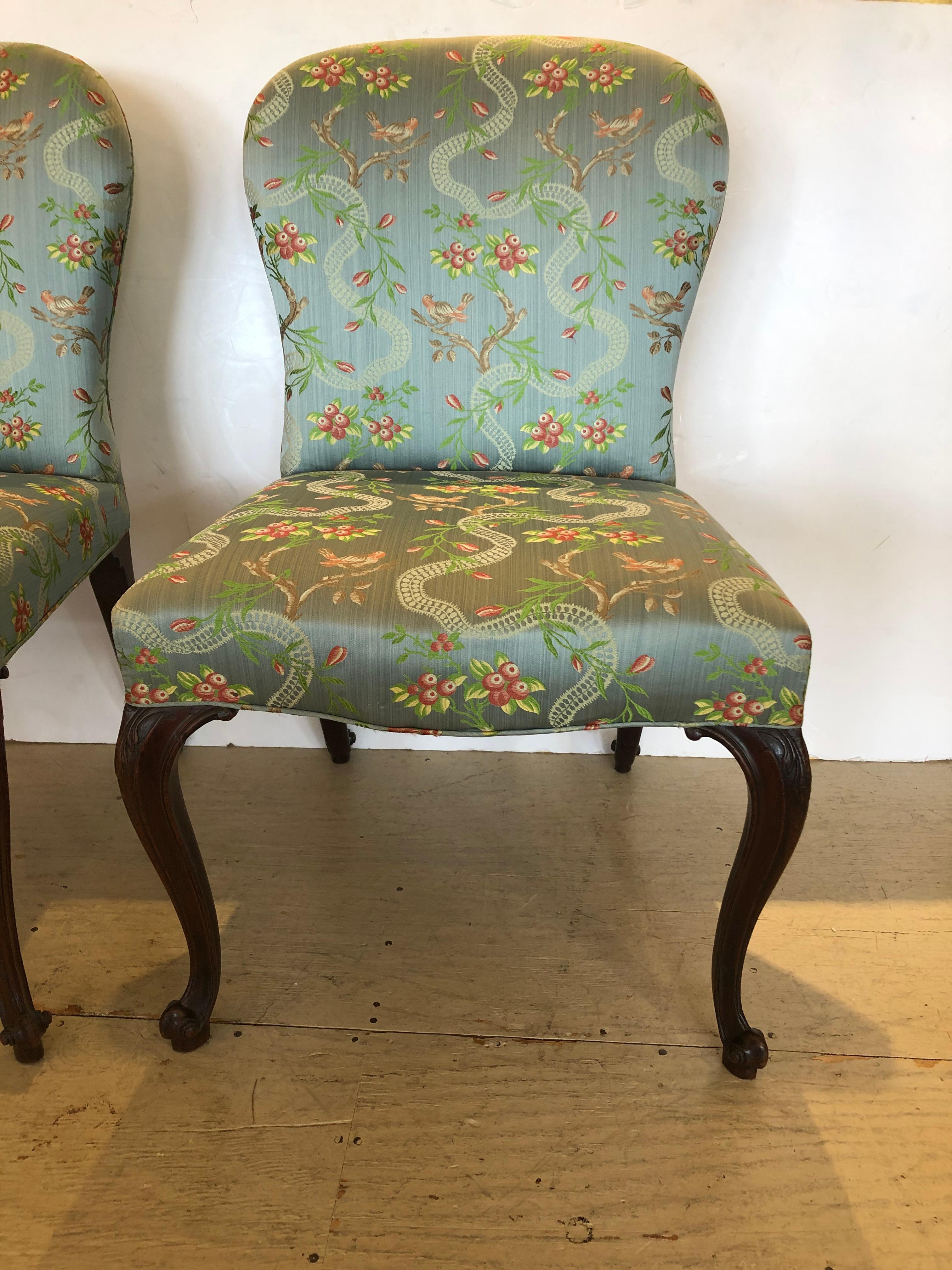 Very Fine 18th Century Georgian Side Chairs Dressed Up in Scalamandre Upholstery For Sale 2