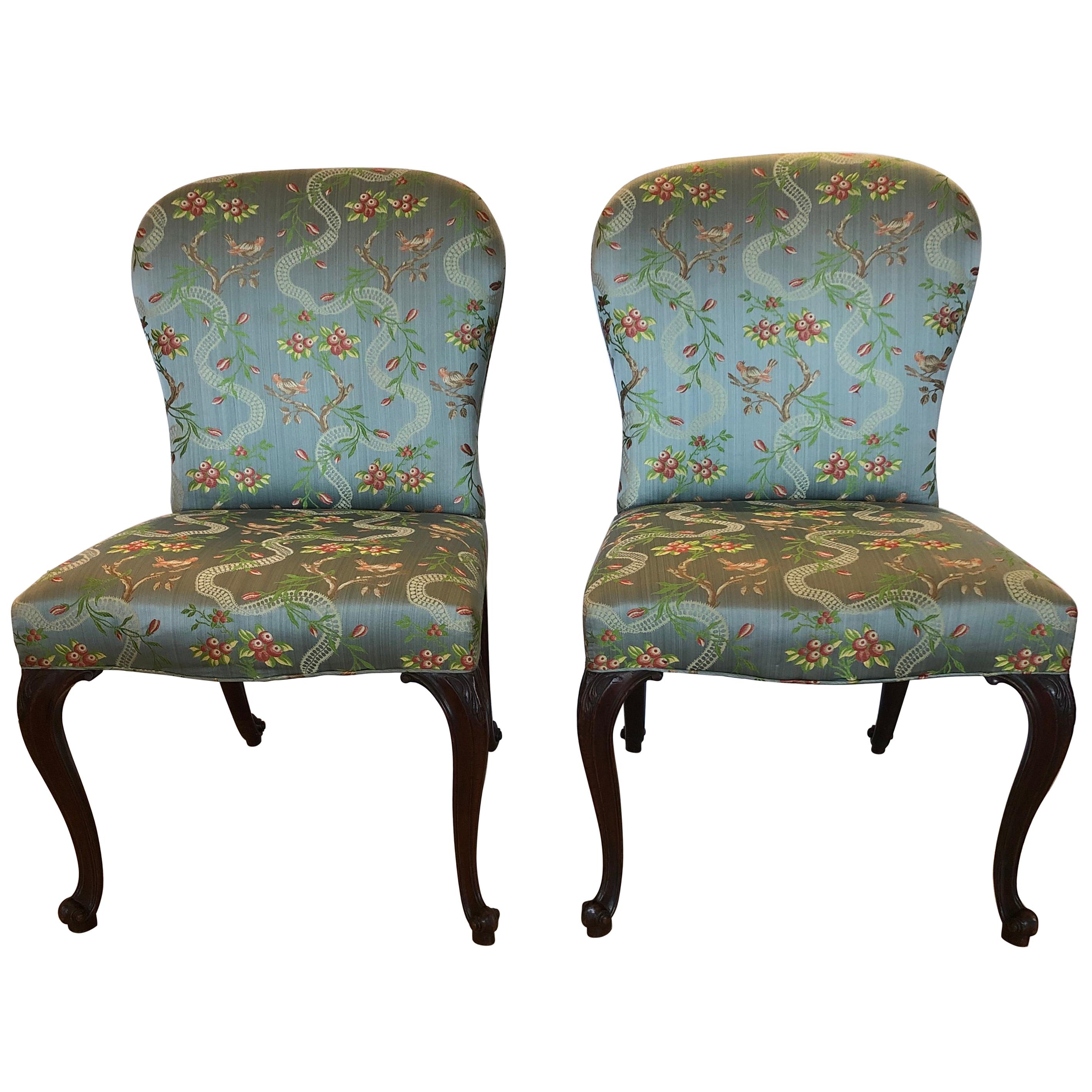 Very Fine 18th Century Georgian Side Chairs Dressed Up in Scalamandre Upholstery