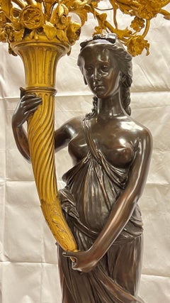 Fine 19th Century French Neoclassical Figurative Bronze Torchiere Floor Lamp
