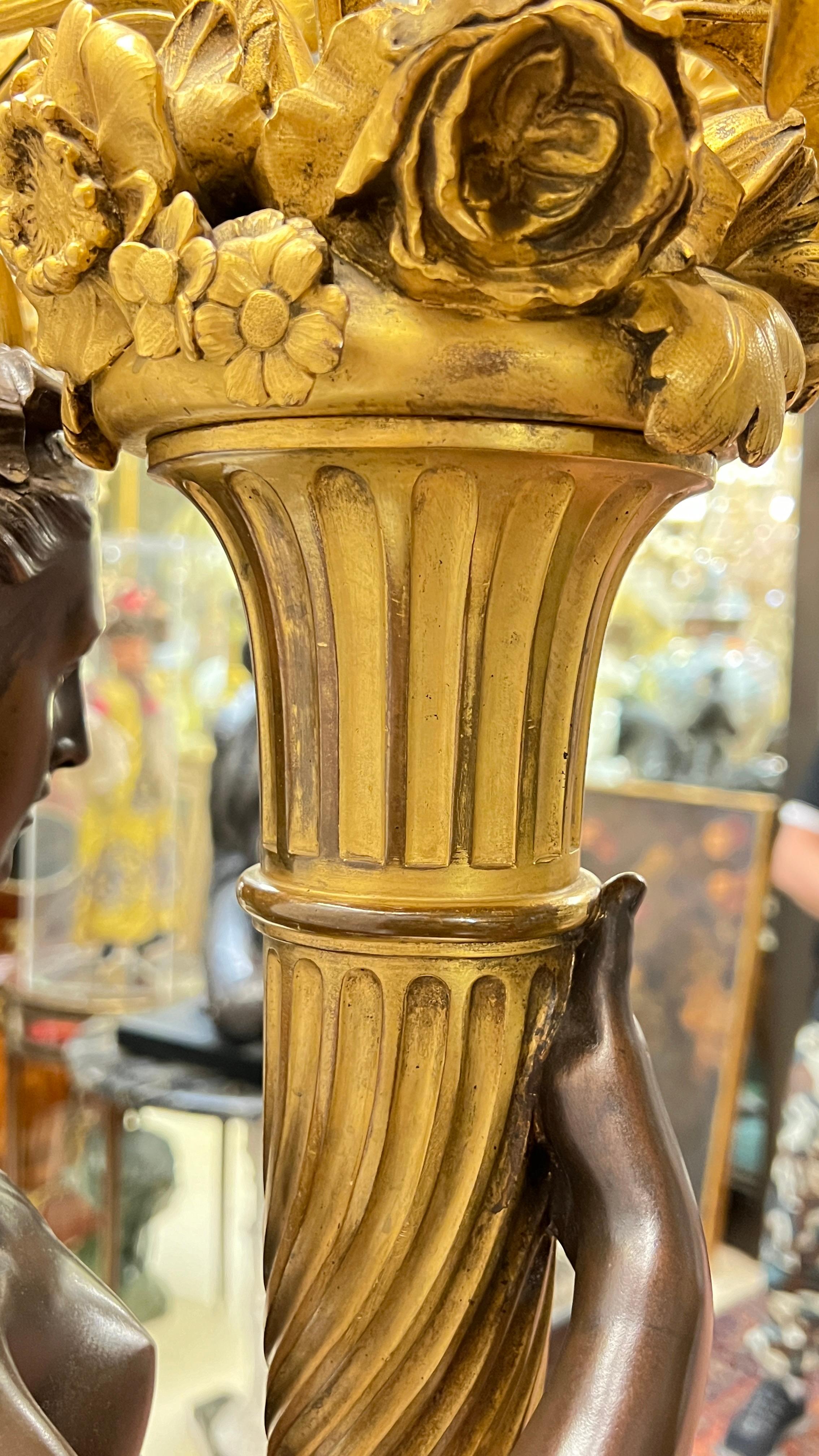 Fine torchère néoclassique française du 19ème siècle en bronze figuratif en vente 1