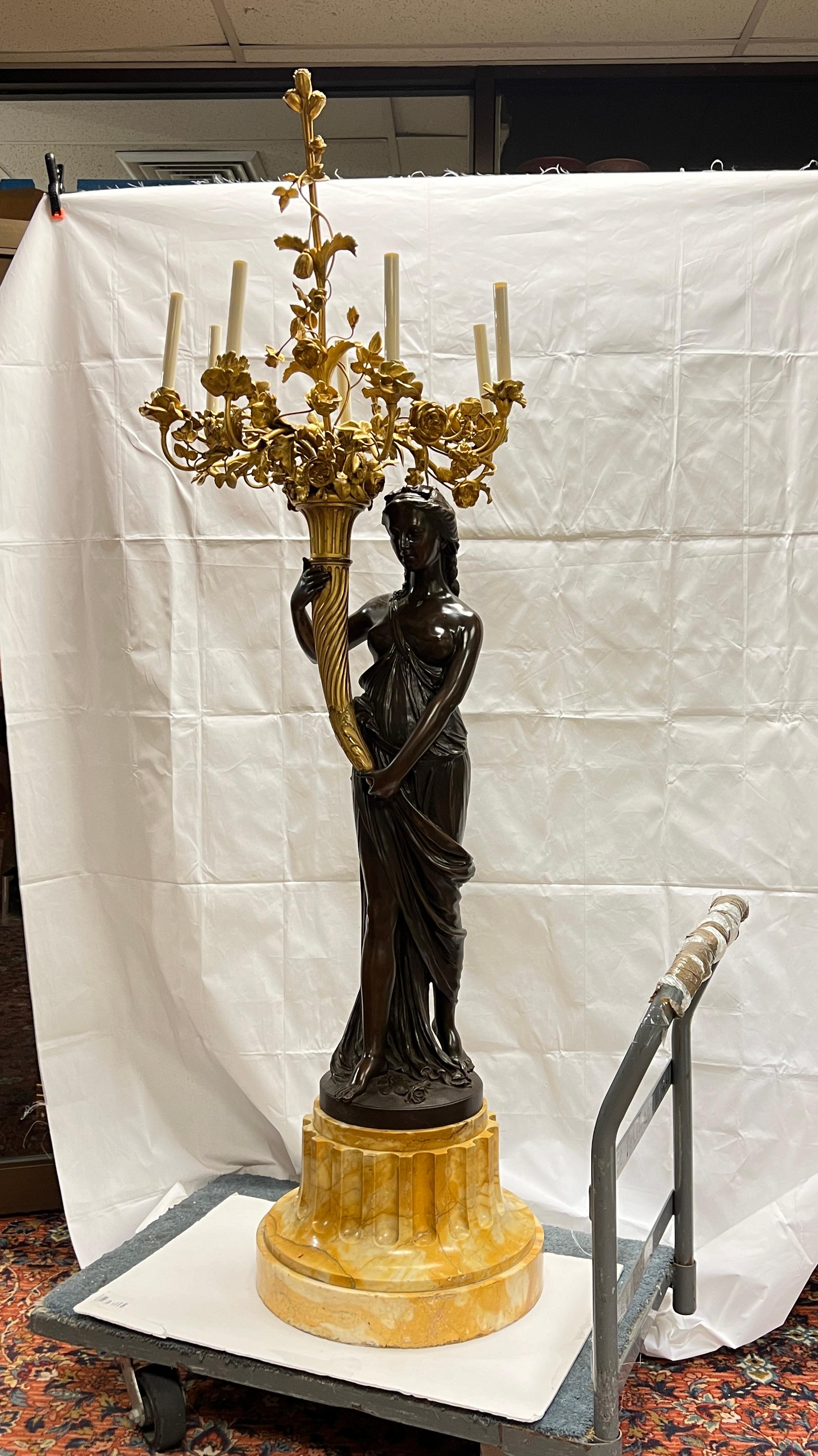 Fine torchère néoclassique française du 19ème siècle en bronze figuratif en vente 2