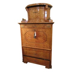 Very Fine 19th C Biedermeier Satinwood Birch and Ebonized Secretary