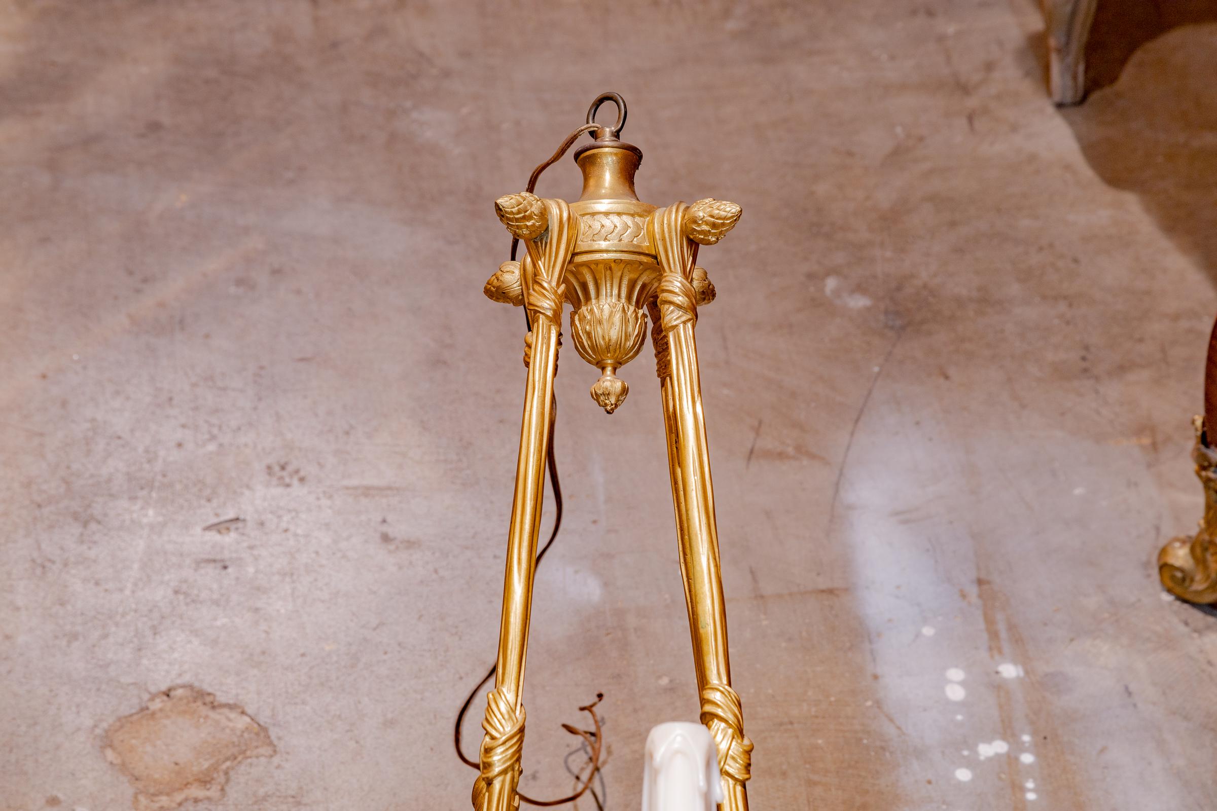 19th Century Very Fine 19th C French Louis XVI Gilt Bronze and Marble Louis XVI Chandelier For Sale