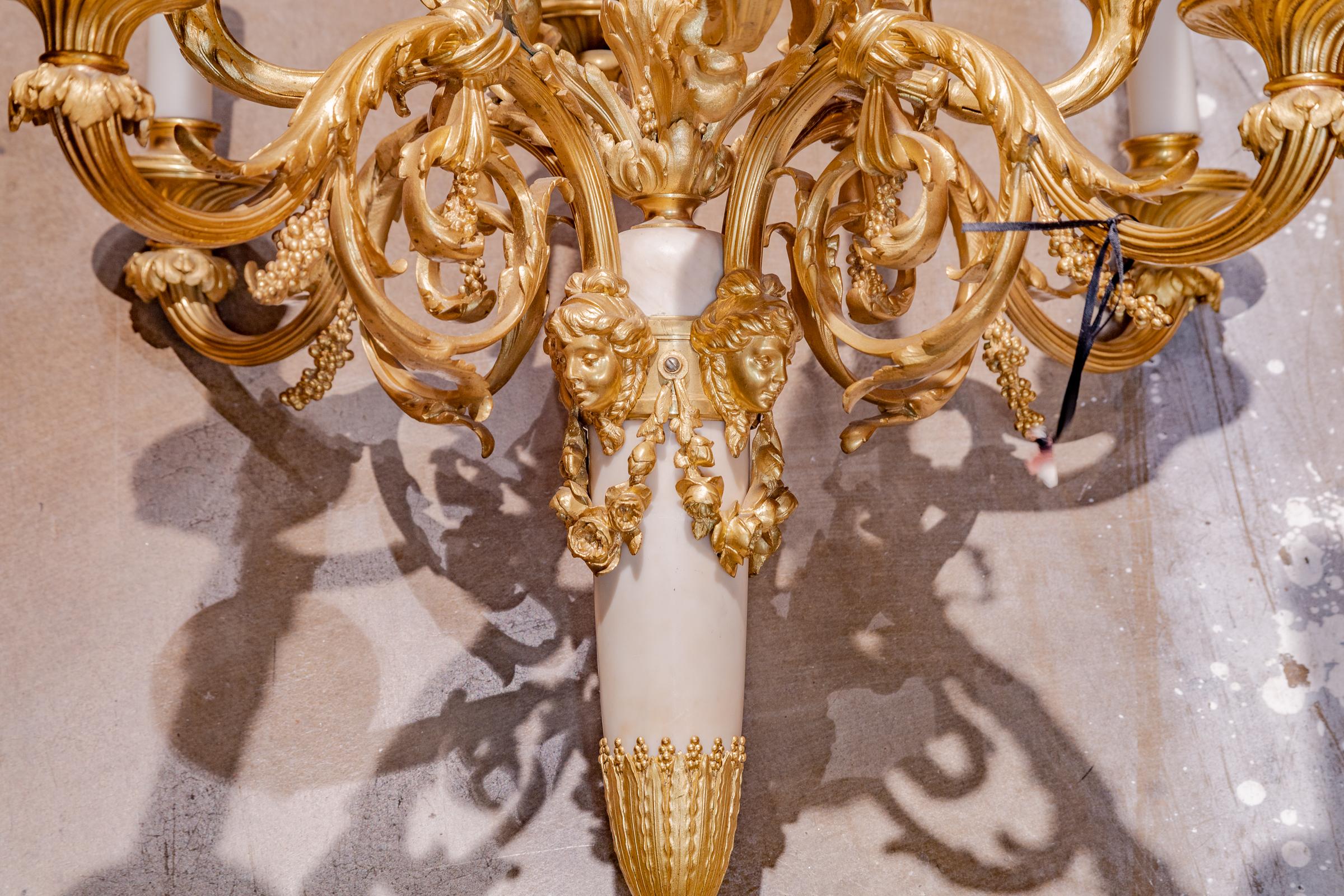 Carrara Marble Very Fine 19th C French Louis XVI Gilt Bronze and Marble Louis XVI Chandelier For Sale