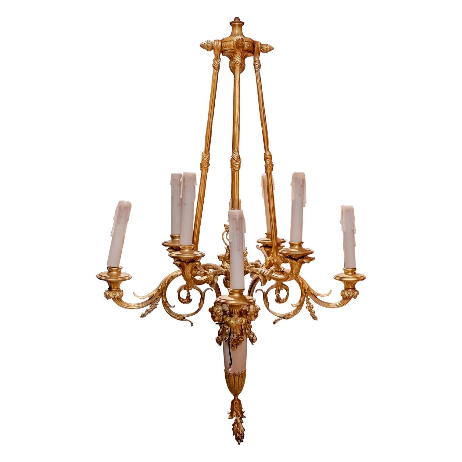 Very Fine 19th C French Louis XVI Gilt Bronze and Marble Louis XVI Chandelier For Sale