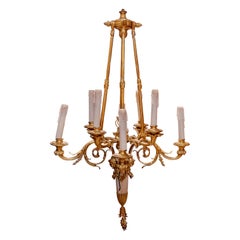 Antique Very Fine 19th C French Louis XVI Gilt Bronze and Marble Louis XVI Chandelier