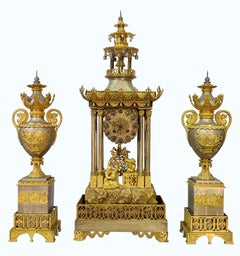 Very Fine 19th Century French Chinoiserie Silver and Gilt Three-Piece Garniture