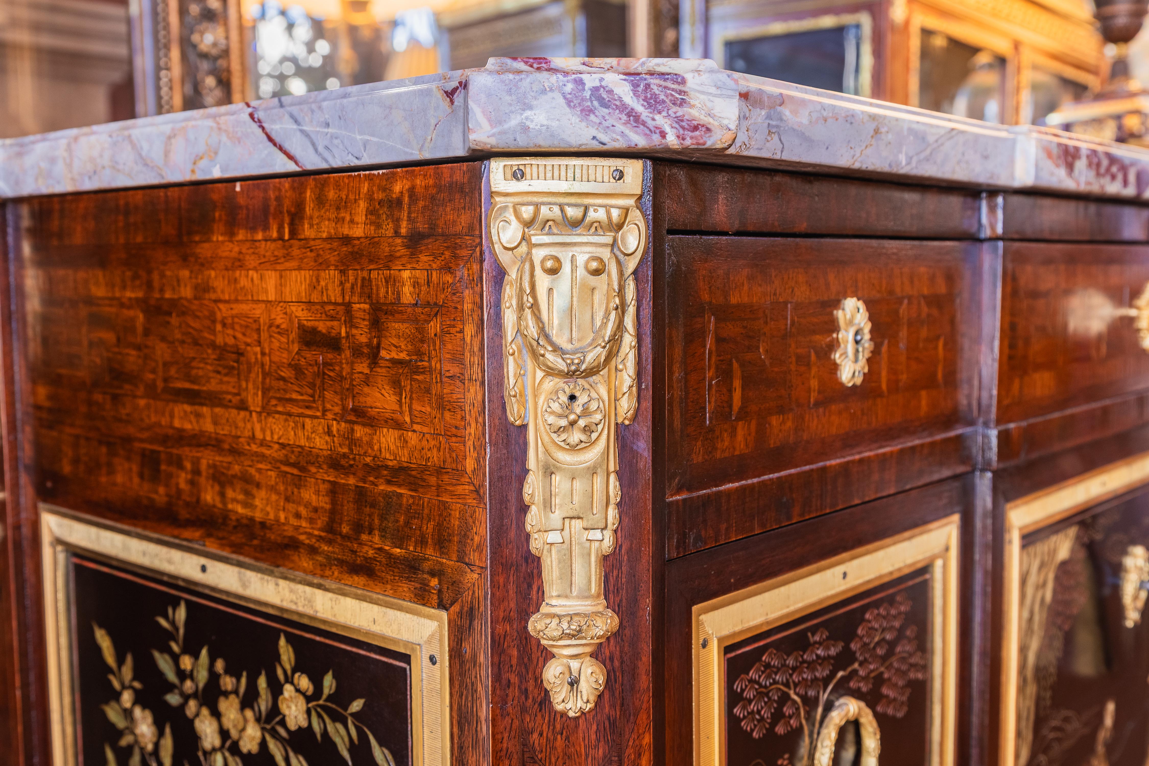 Louis XVI Very Fine 19th century French Coromandel and gilt bronze marble top commode For Sale