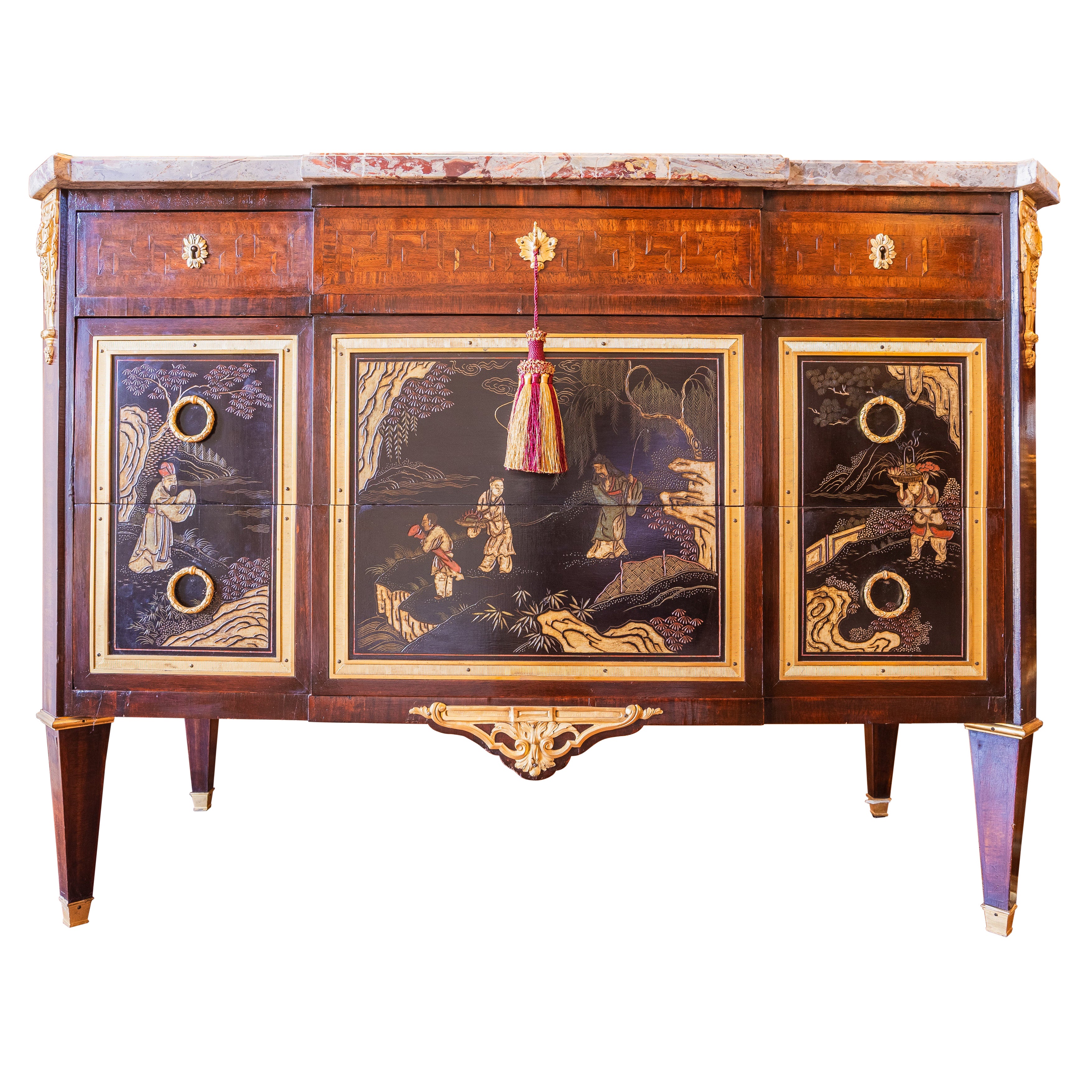 Very Fine 19th century French Coromandel and gilt bronze marble top commode For Sale
