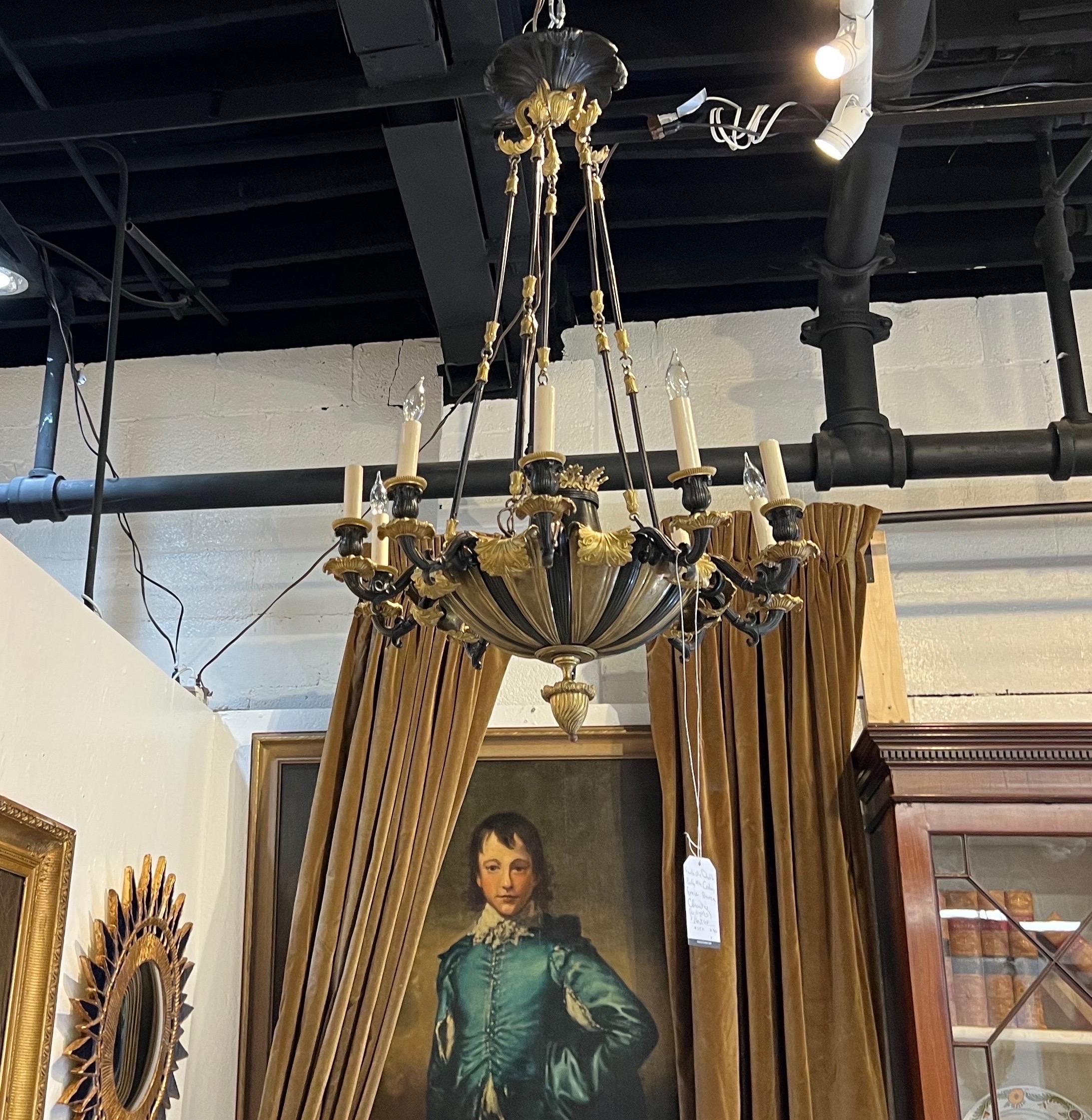 Very Fine 19th Century French Empire Bronze Chandelier In Good Condition For Sale In Charleston, SC