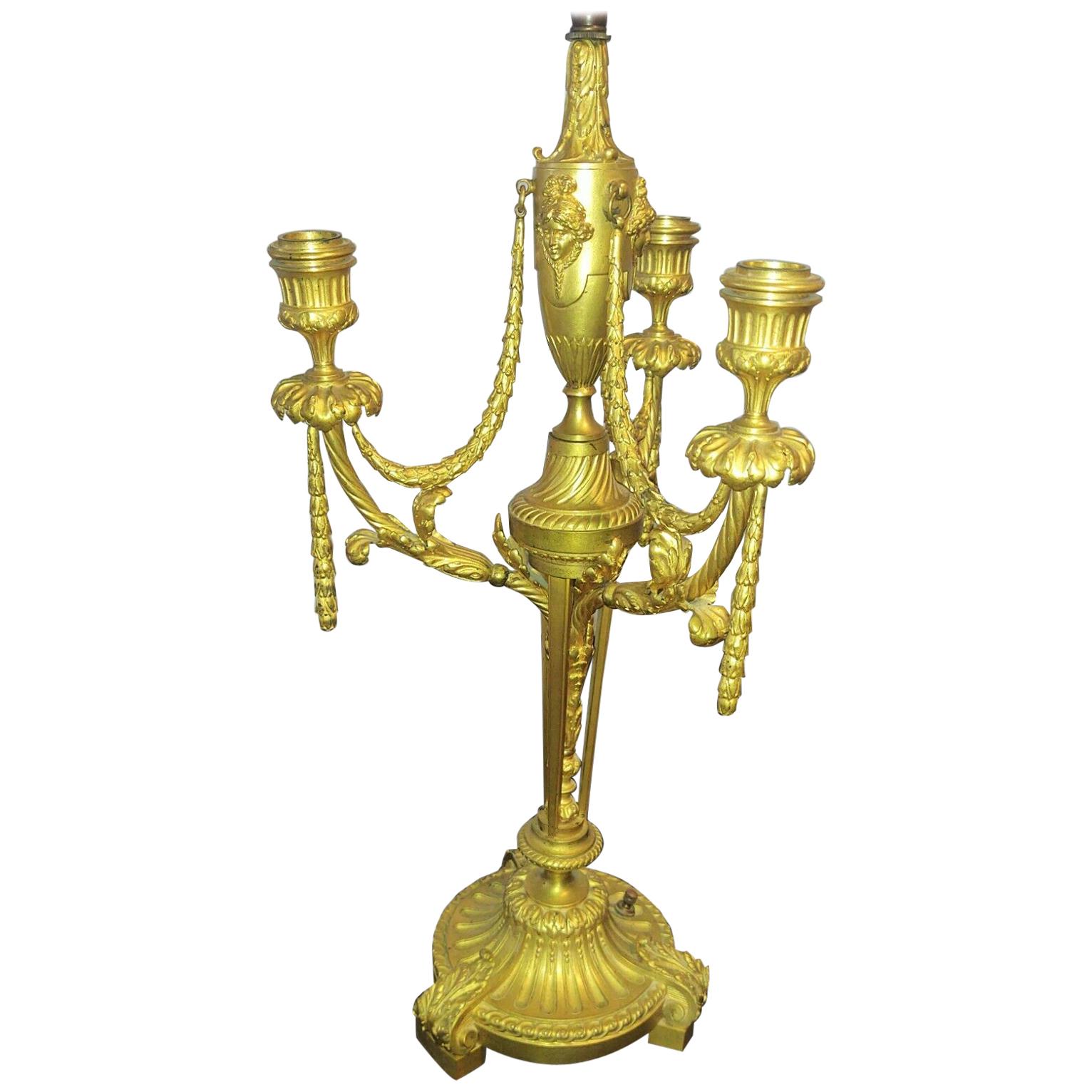 Very Fine 19th Century French Gilt Bronze Lamp Signed F Barbedienne