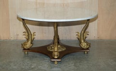 Very Fine 19th Century Gilt Brass Dolphin Italian Carrara Marble Coffee Table