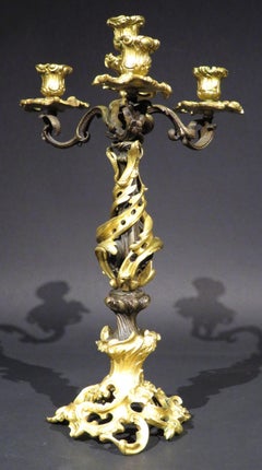 Very Fine 19th Century Rococo Parcel Gilt Bronze Candelabrum, France, Circa 1870