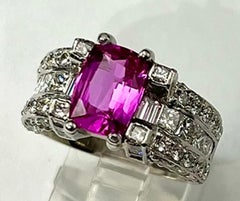 Very Fine 2.88Ct Cushion Cut Natural Pink Sapphire Ring
