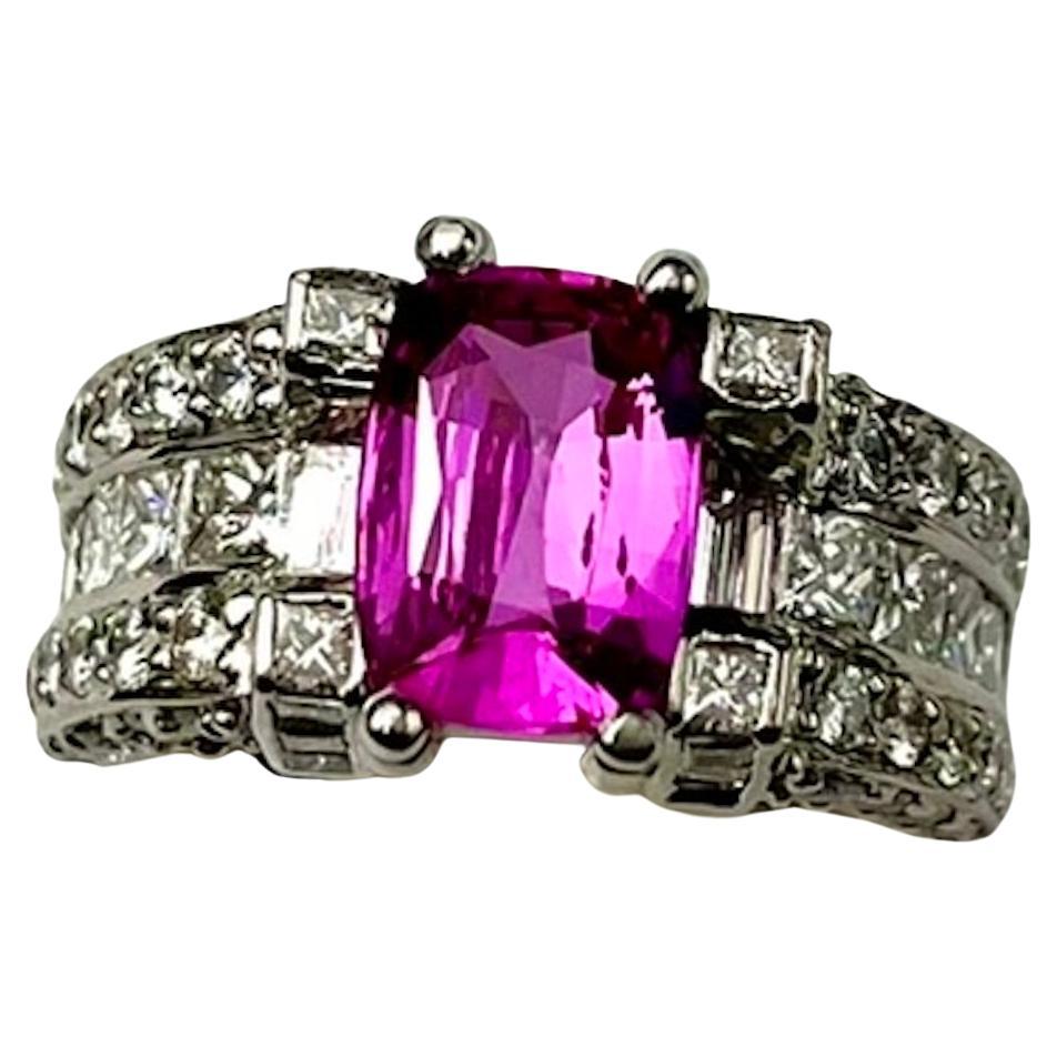 Very Fine 2.88Ct Cushion Cut Natural Pink Sapphire Ring  For Sale