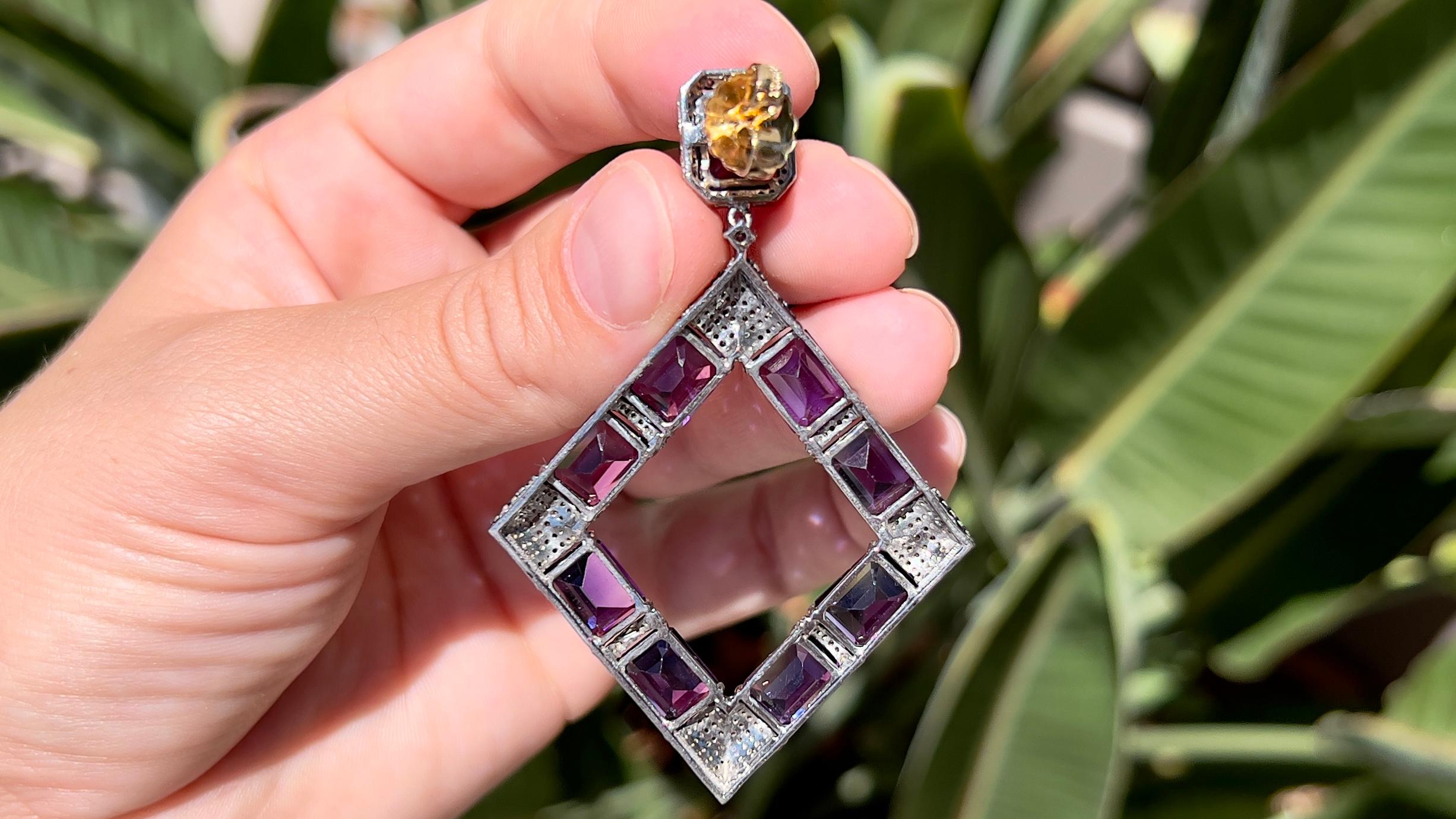 Very Fine 36 Carats Amethyst & Diamond Earrings For Sale 1