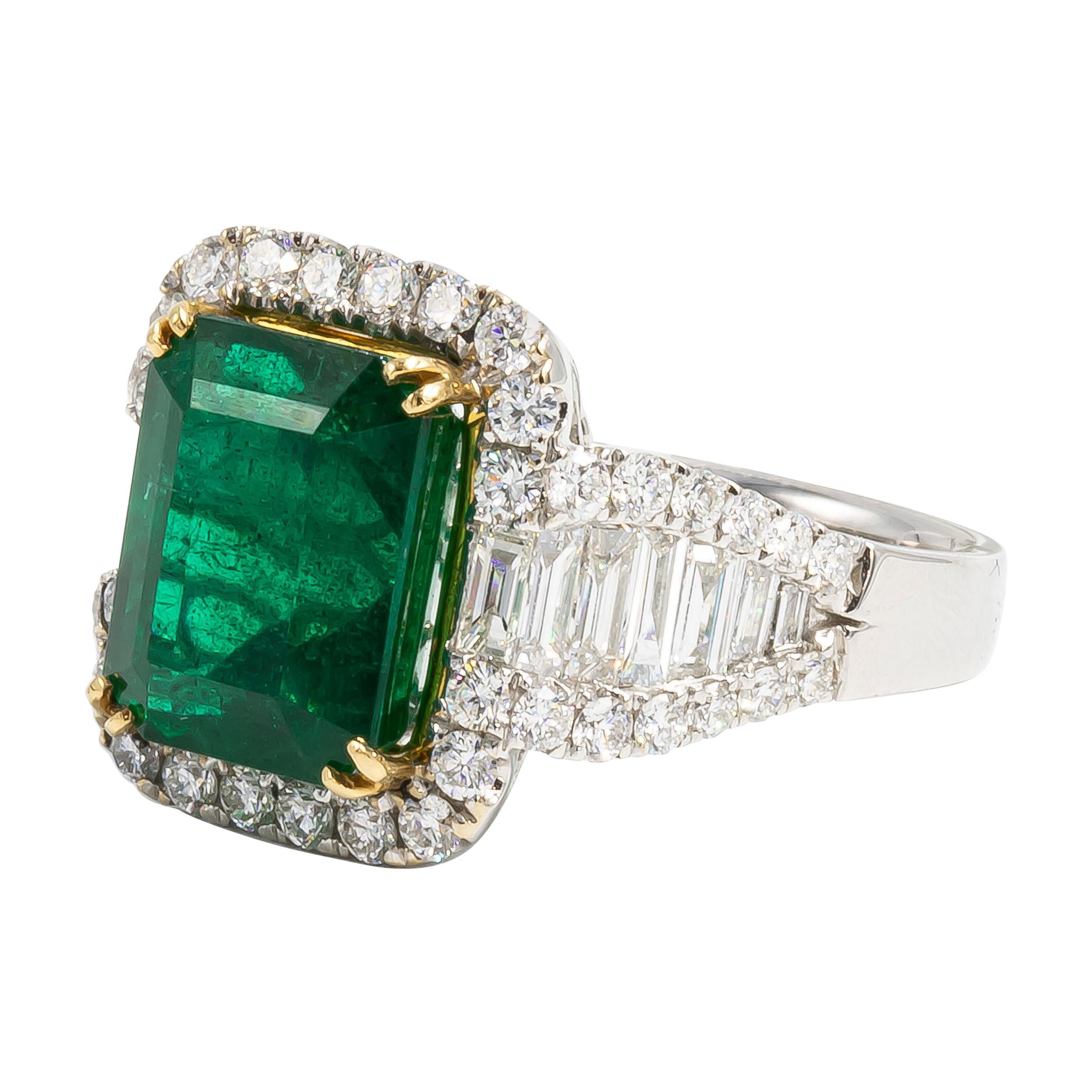 Very Fine 6.20 Carat Deep Green Emerald Ring With 1.85 Carats Of Diamonds at 1stDibs