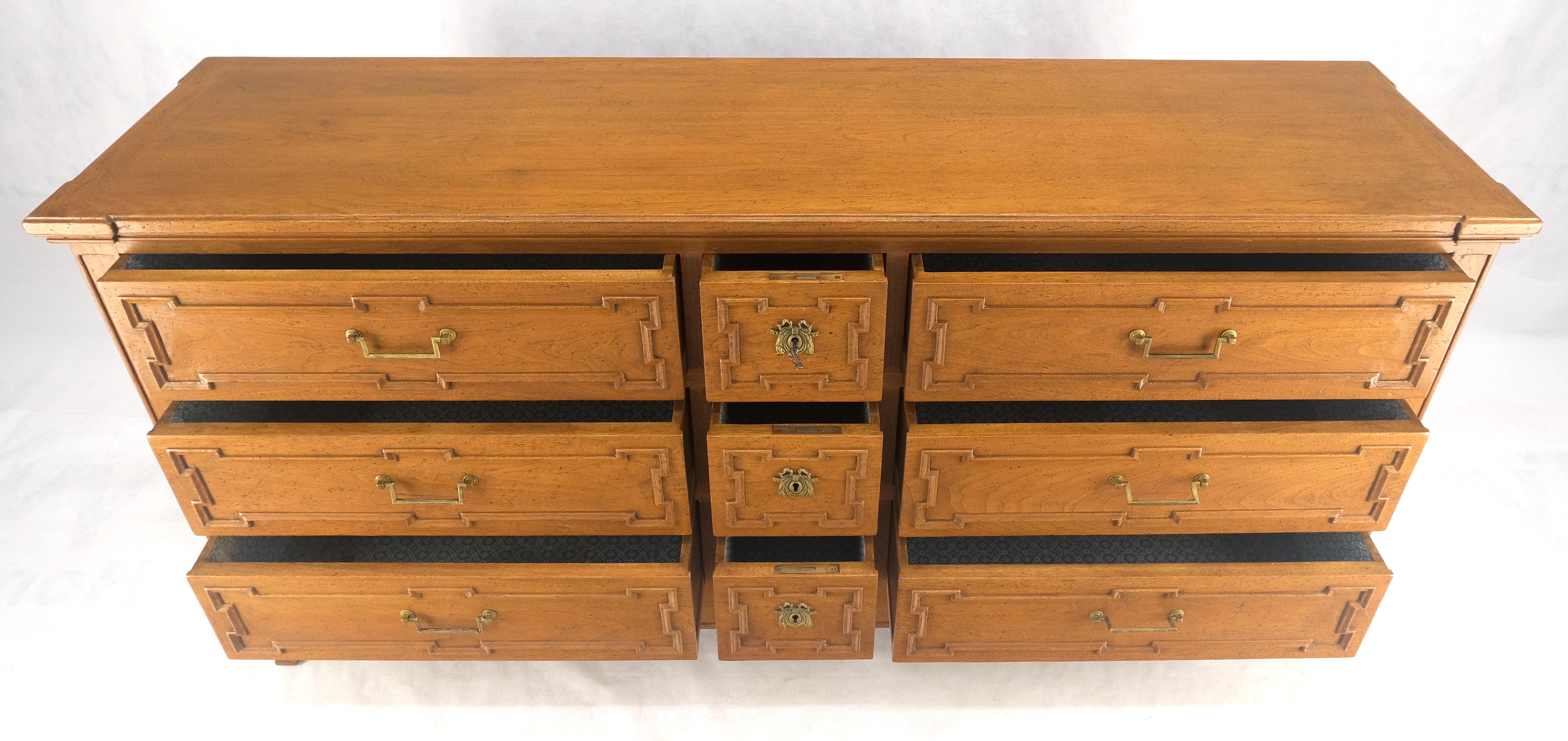 Very Fine 9 Drawers Brass Pulls Carved Walnut 72