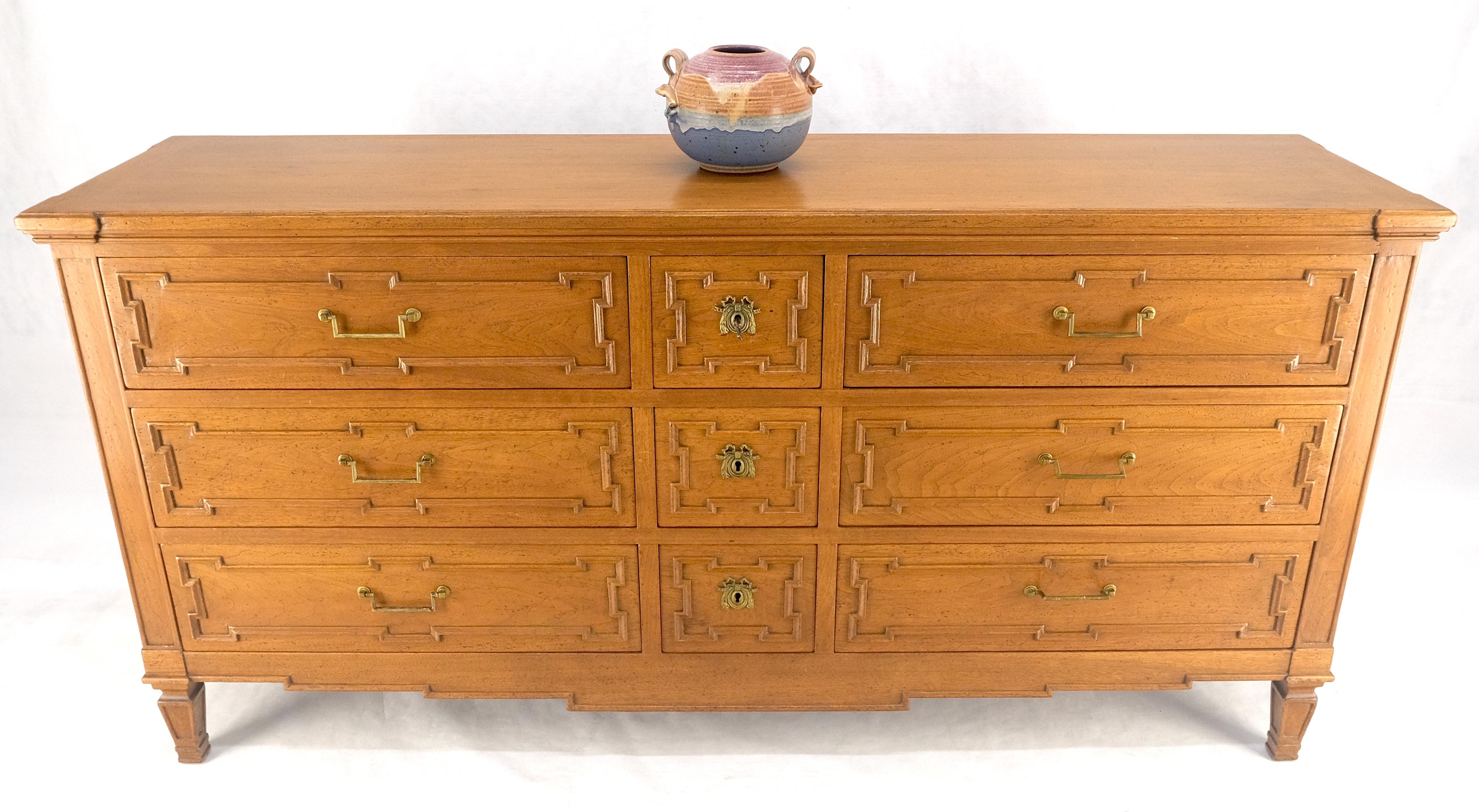 Very Fine 9 Drawers Brass Pulls Carved Walnut 72