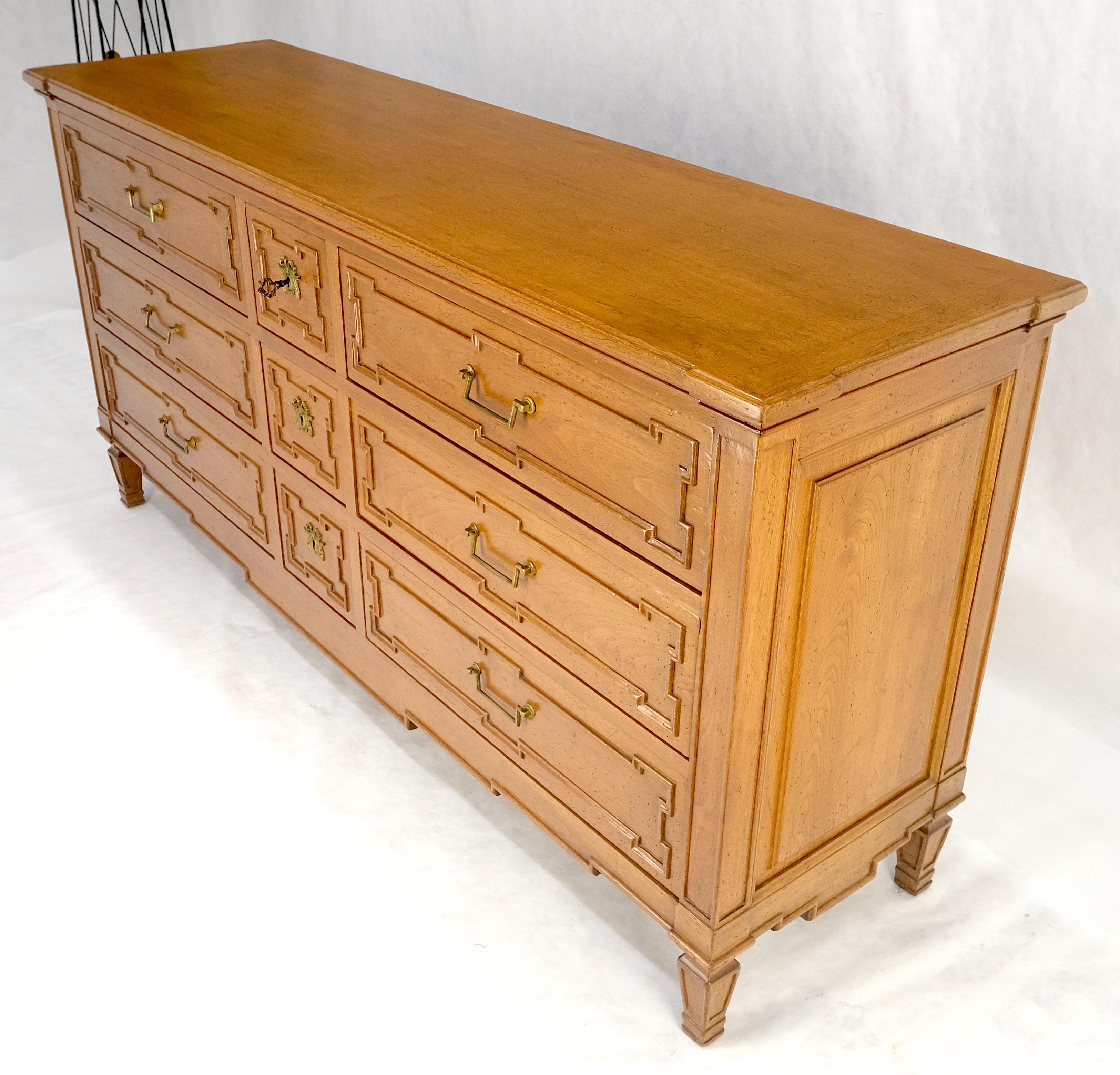 Very Fine 9 Drawers Brass Pulls Carved Walnut 72