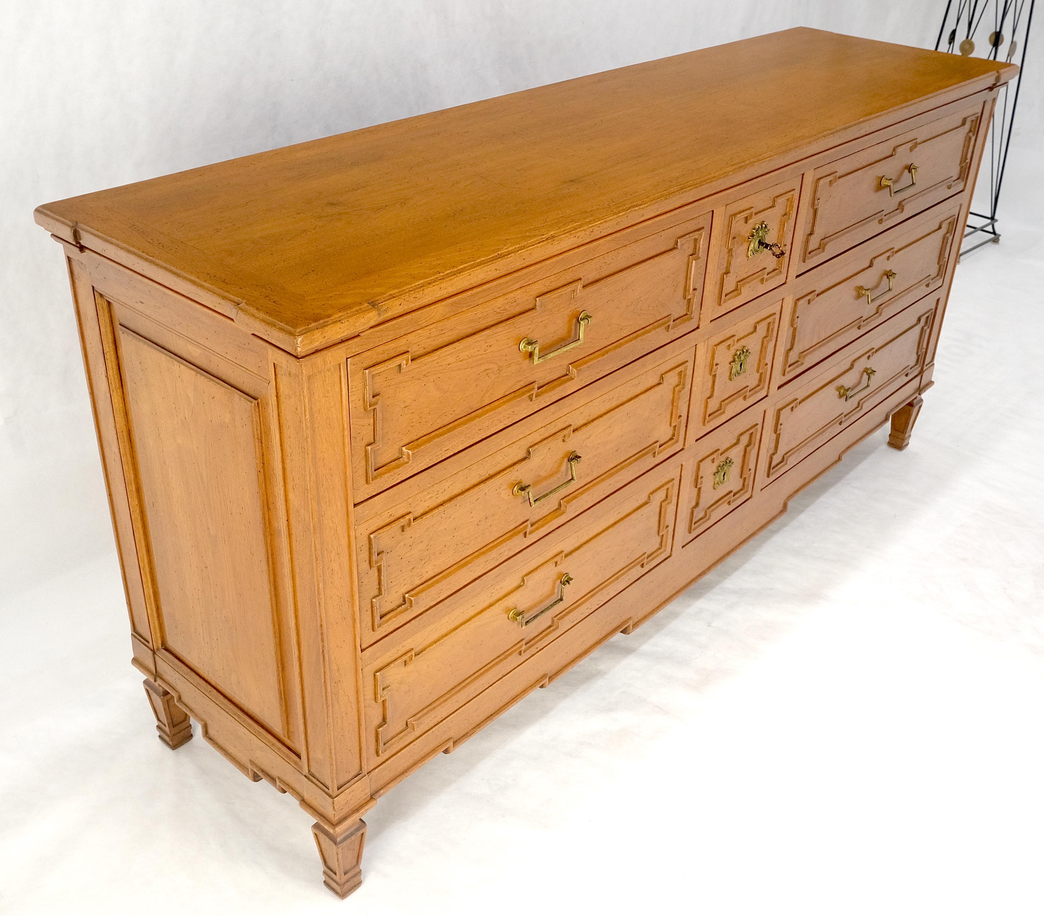 Very Fine 9 Drawers Brass Pulls Carved Walnut 72