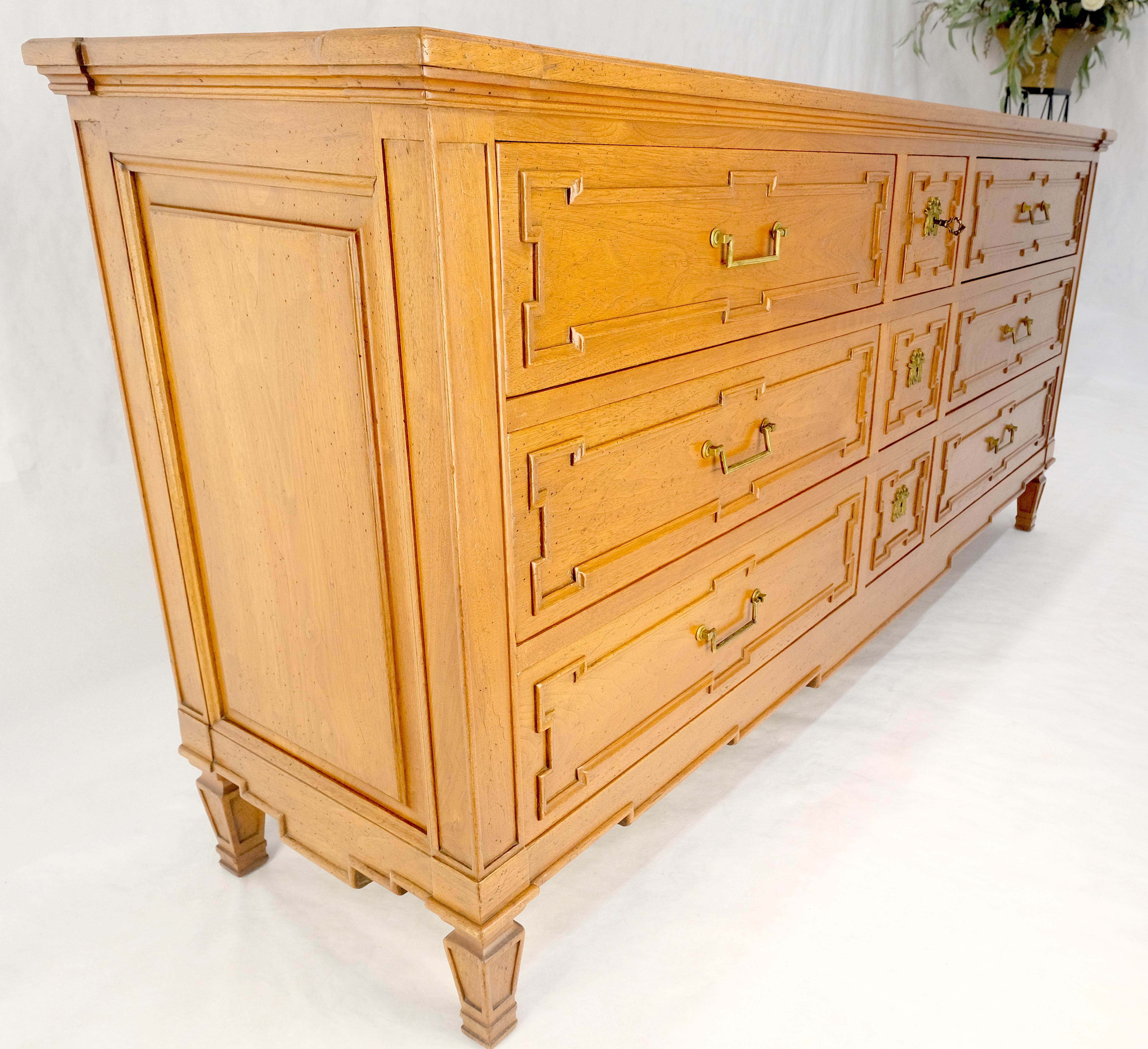 Very Fine 9 Drawers Brass Pulls Carved Walnut 72